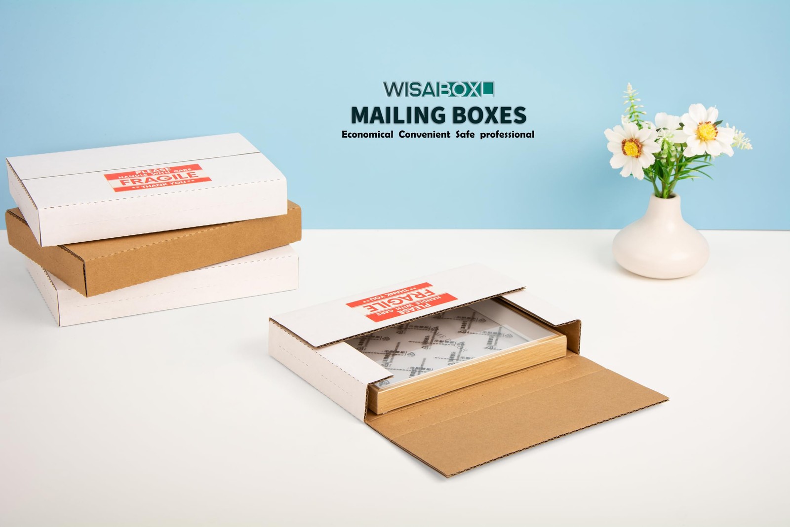 9x6x1.3 inch Shipping Boxes, Easy-Fold Multi-Depth DVD Mailer Box with Fragil…