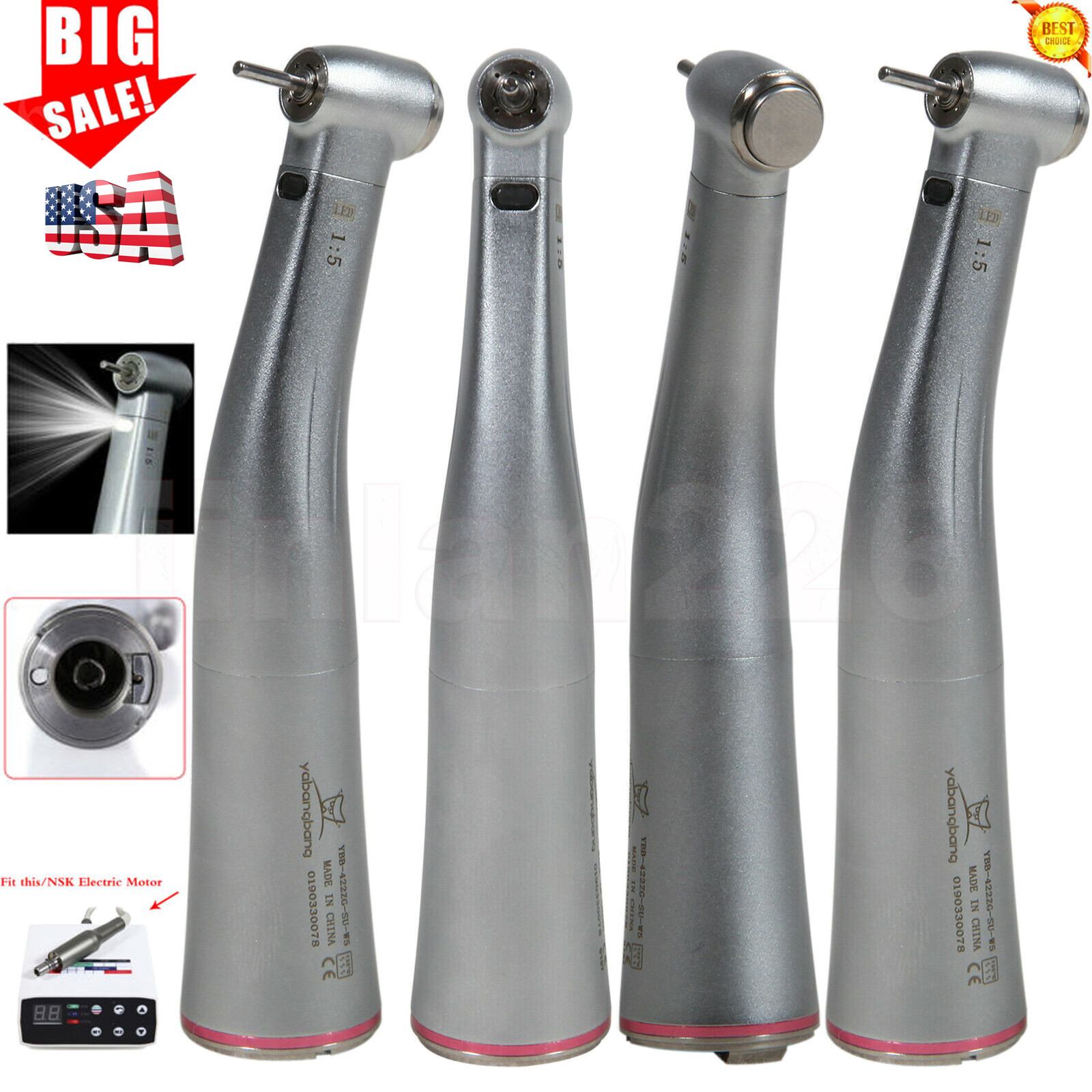 Dental 1:5 Optic LED Contra Angle Increasing Handpiece Fit NSK Electric Motor ZS