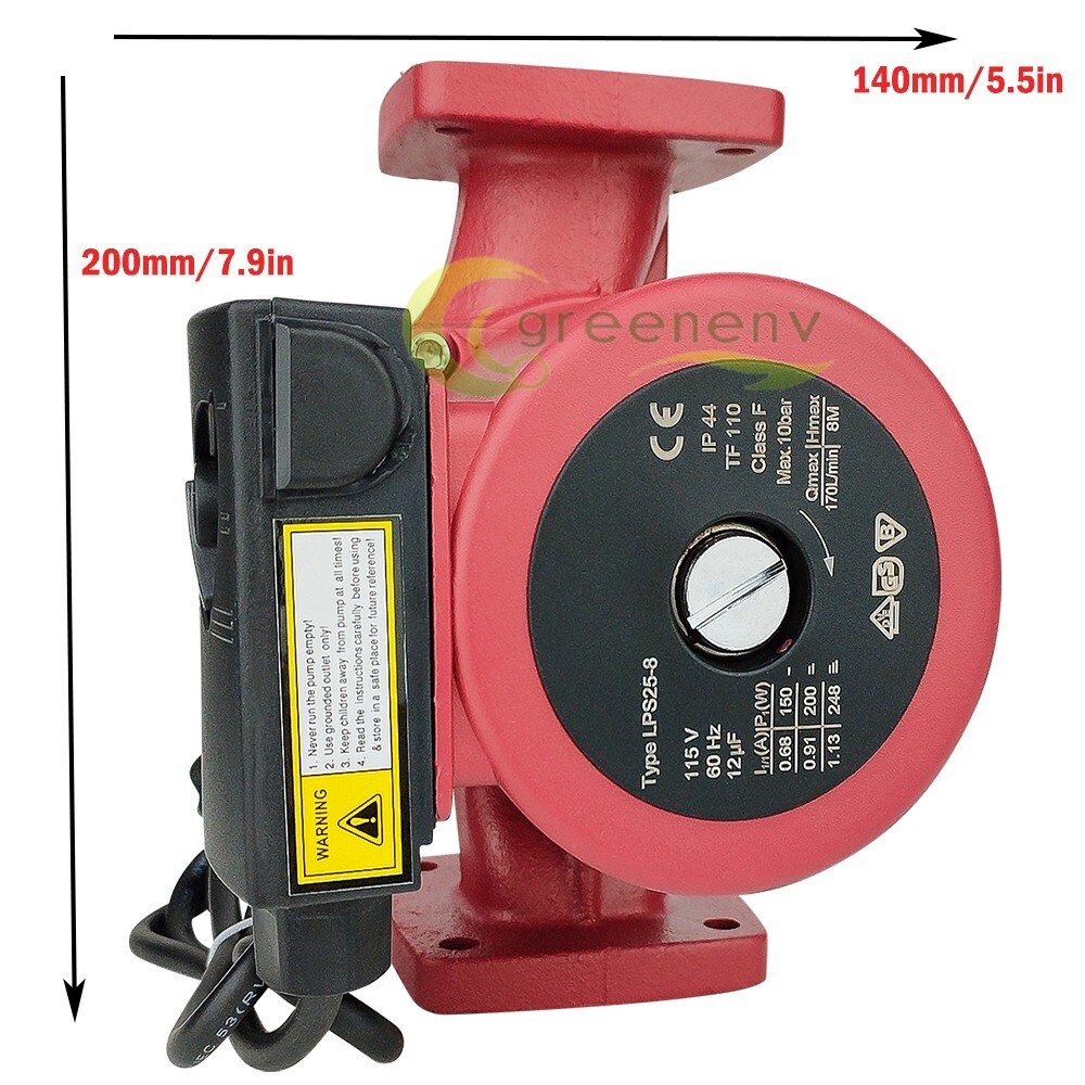 1/6HP 3 Speed Circulating Pump Use w/Outdoor Furnaces,Hot water heat,Solar,115V