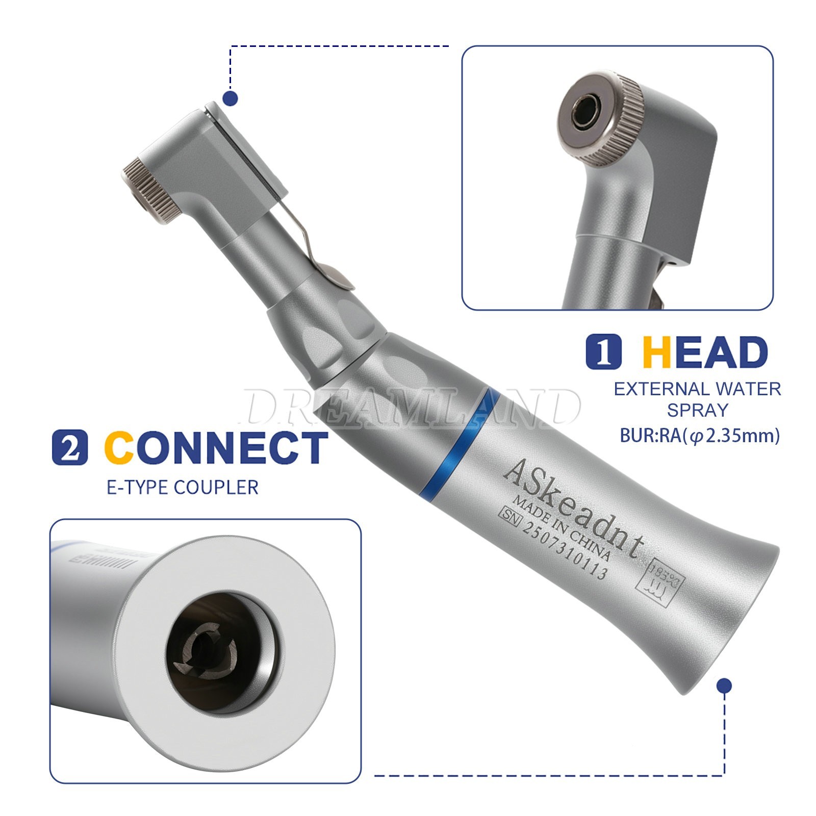 5xDental Low Speed Contra Angle Handpiece Latch E-Type 2.35mm Autoclavable 135°C