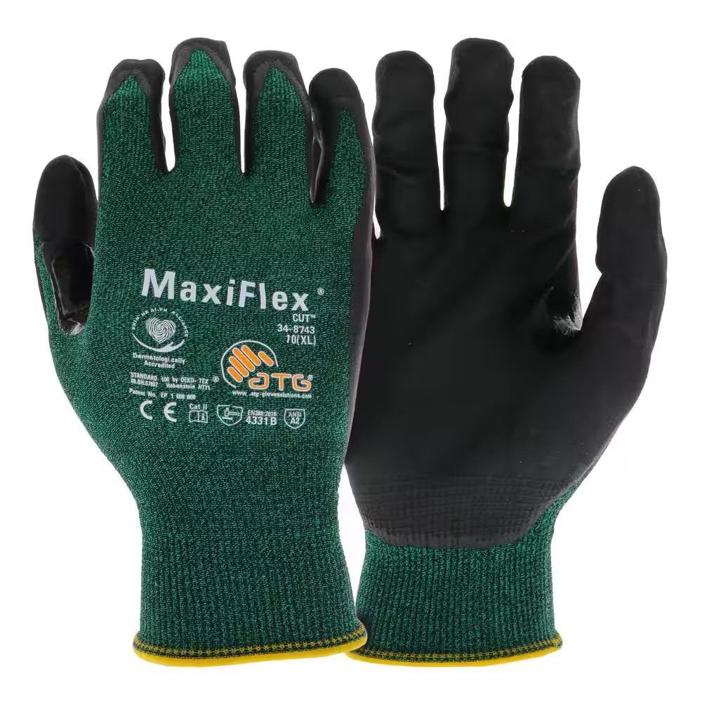 Maxiflex Cut Men’S Large Green ANSI 2 Premium Nitrile-Coated Outdoor and Work Gl