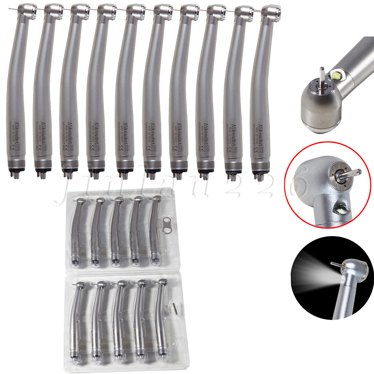 Dental Fiber Optic E-generator High-Speed LED 3-Way Spray Handpiece Torque 4HOLE
