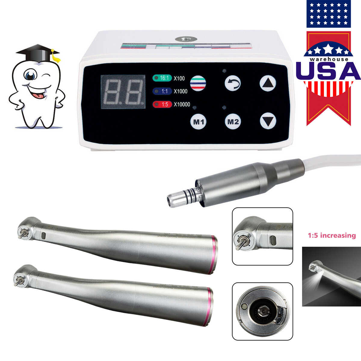 Dental Brushless Micro Motor/1:5 (LED) Handpiece Contra Angle Fit NSK new