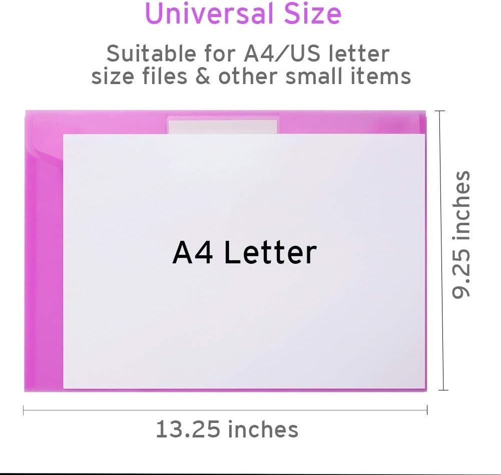 12 Eco-Friendly Plastic Folders with Colorful Snap Closure and Labeling Pockets