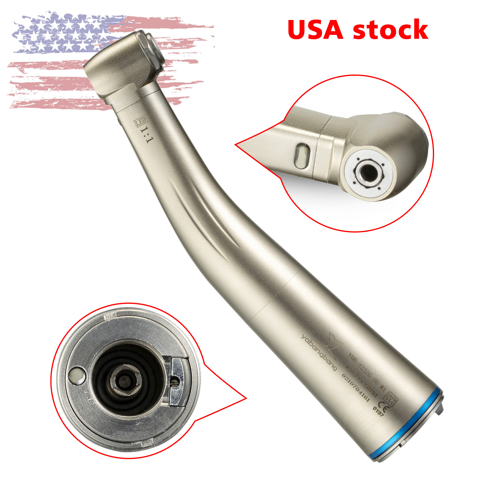 Dental Contra Angle Handpiece 1:1 LED Fiber Optic Low Speed φ2.35mm Fit NSK X25