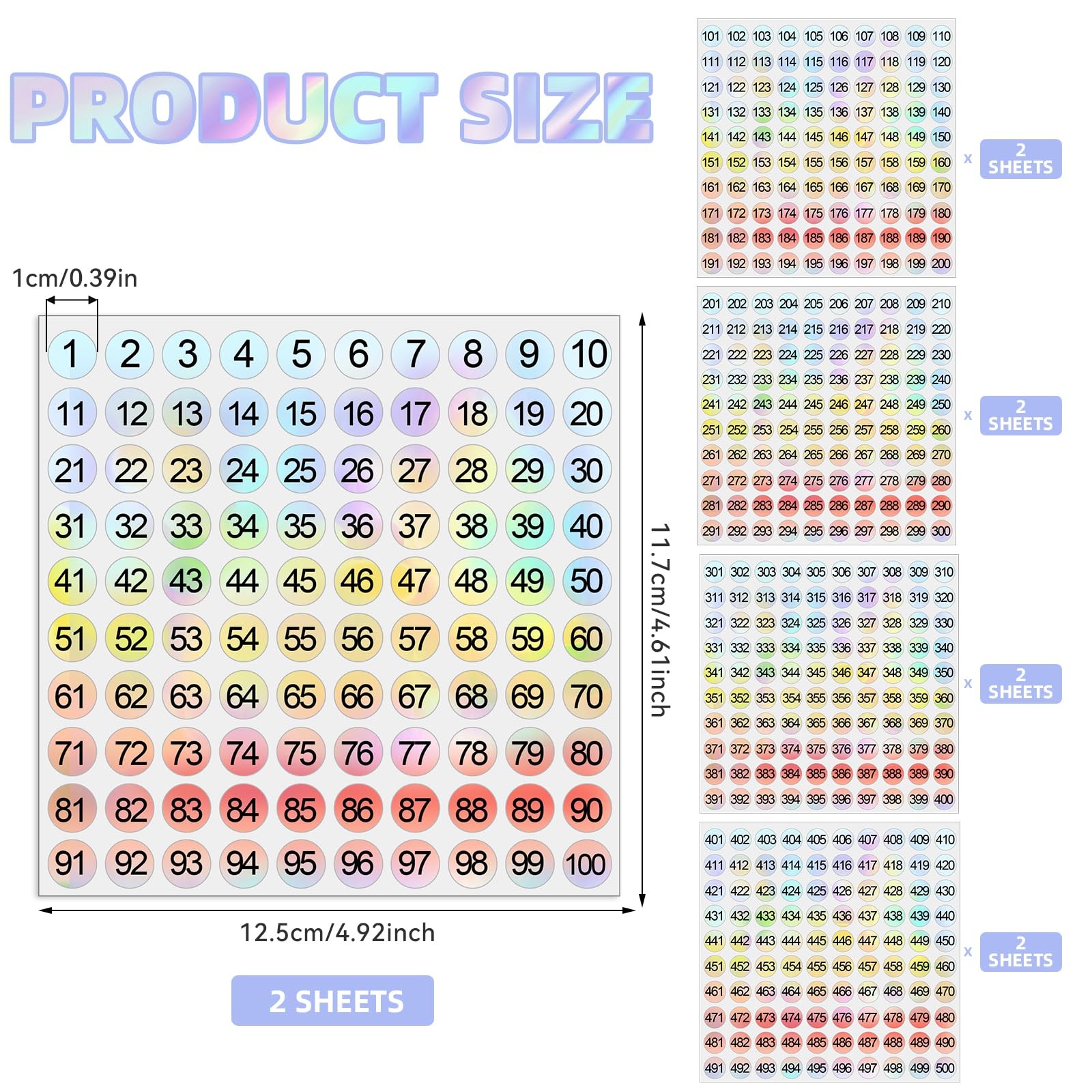 Small Number Stickers 1 to 500 Vinyl Consecutive 2 Sets 1-500–10 Sheets