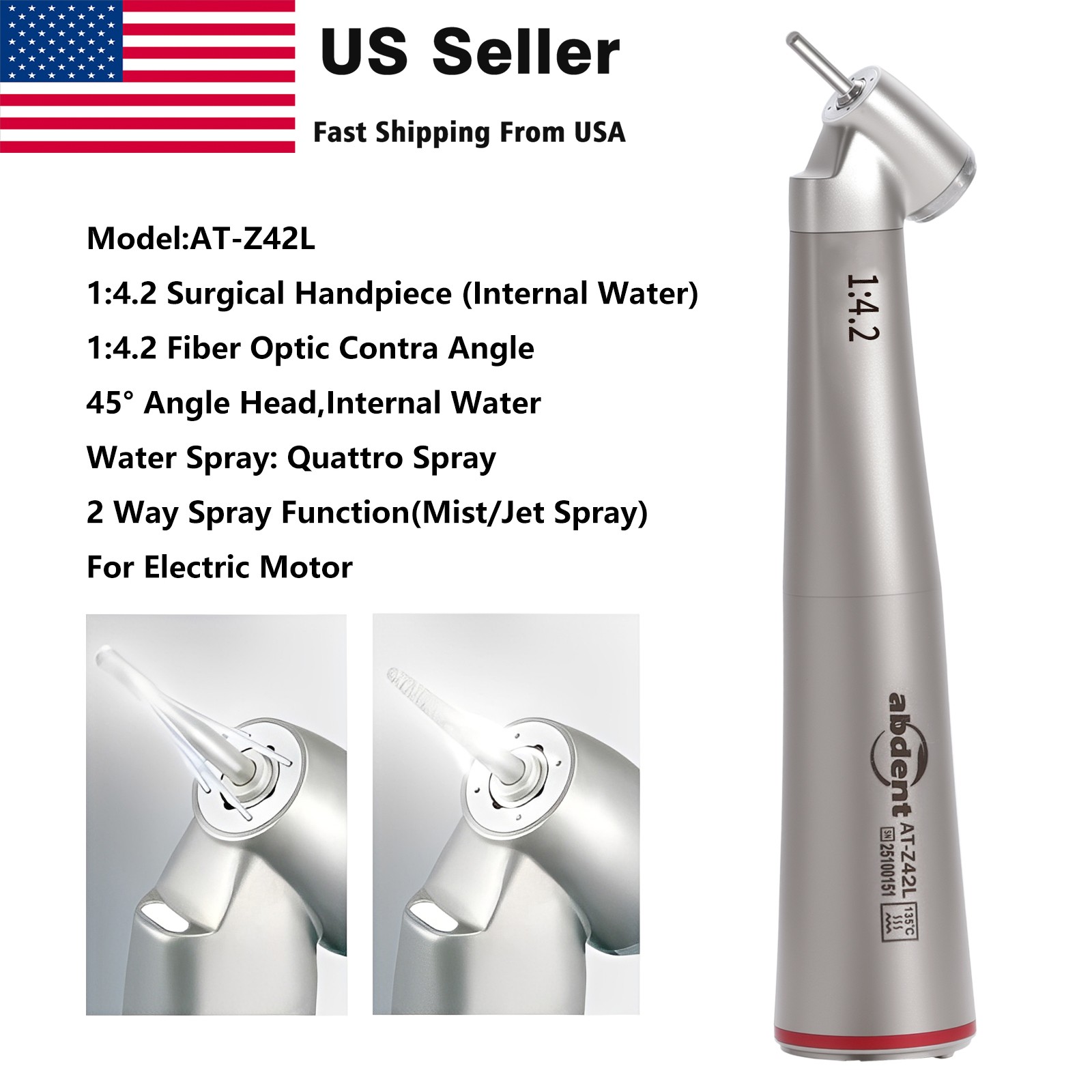 Dental 45° Angle Surgical Handpiece Electric 1:4.2 Mist Jet Spray NSK TiMax Z45L
