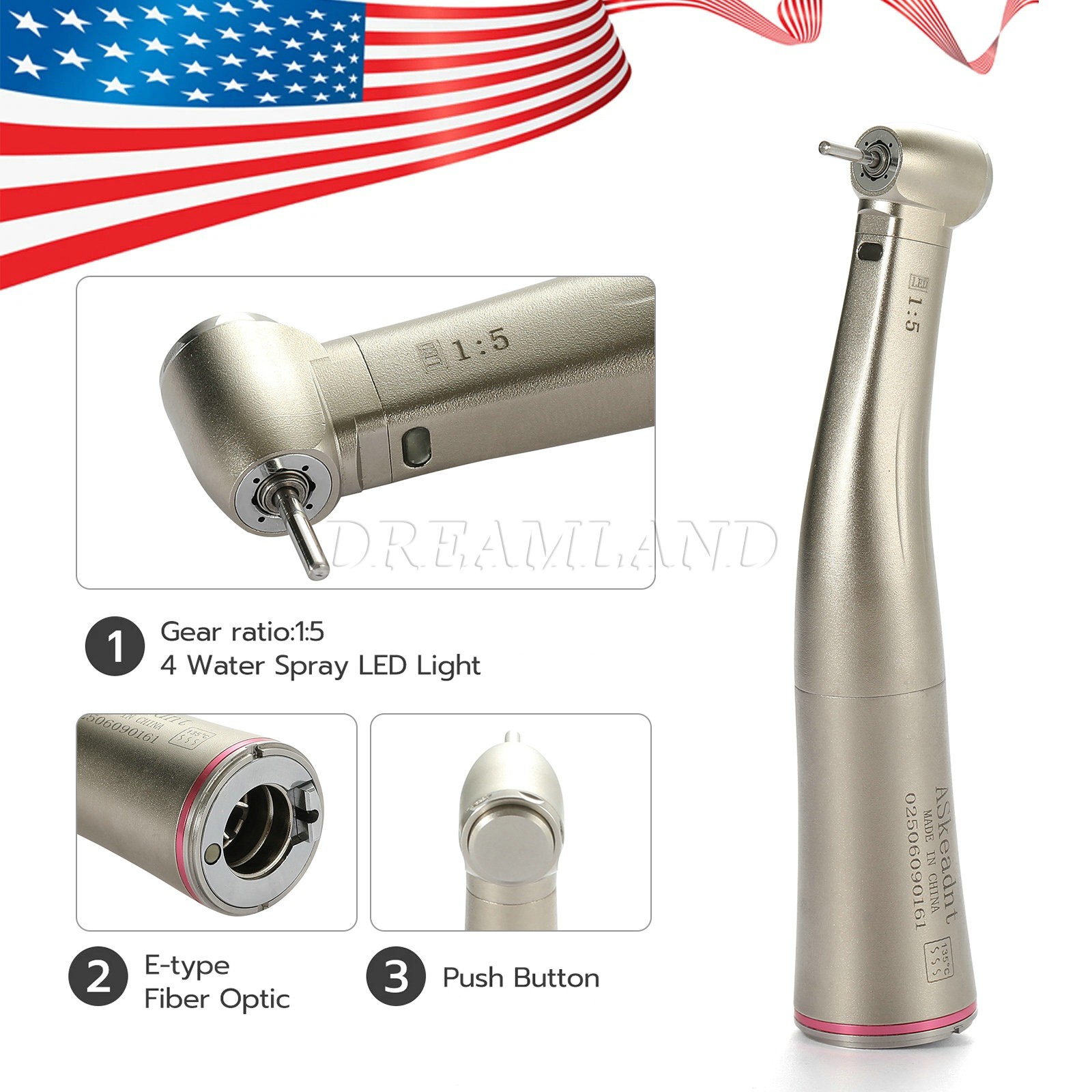 NSK Style LED Dental Electric Handpiece 1:5 Contra Angle Fiber Optic High Speed