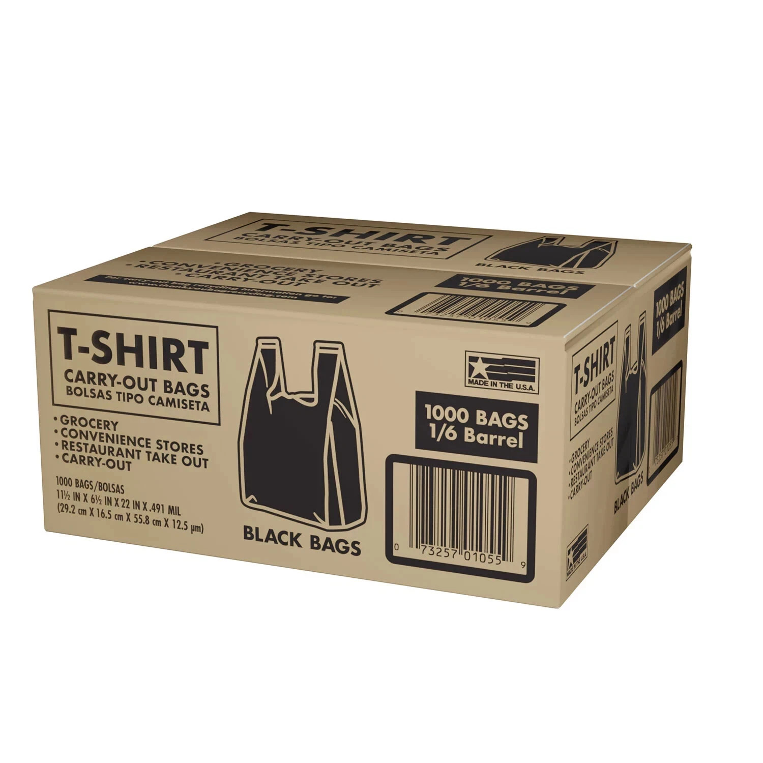 Black T-Shirt Carryout Bags, 11.5″ x 6.5″ x 22″ (1,000 ct.)