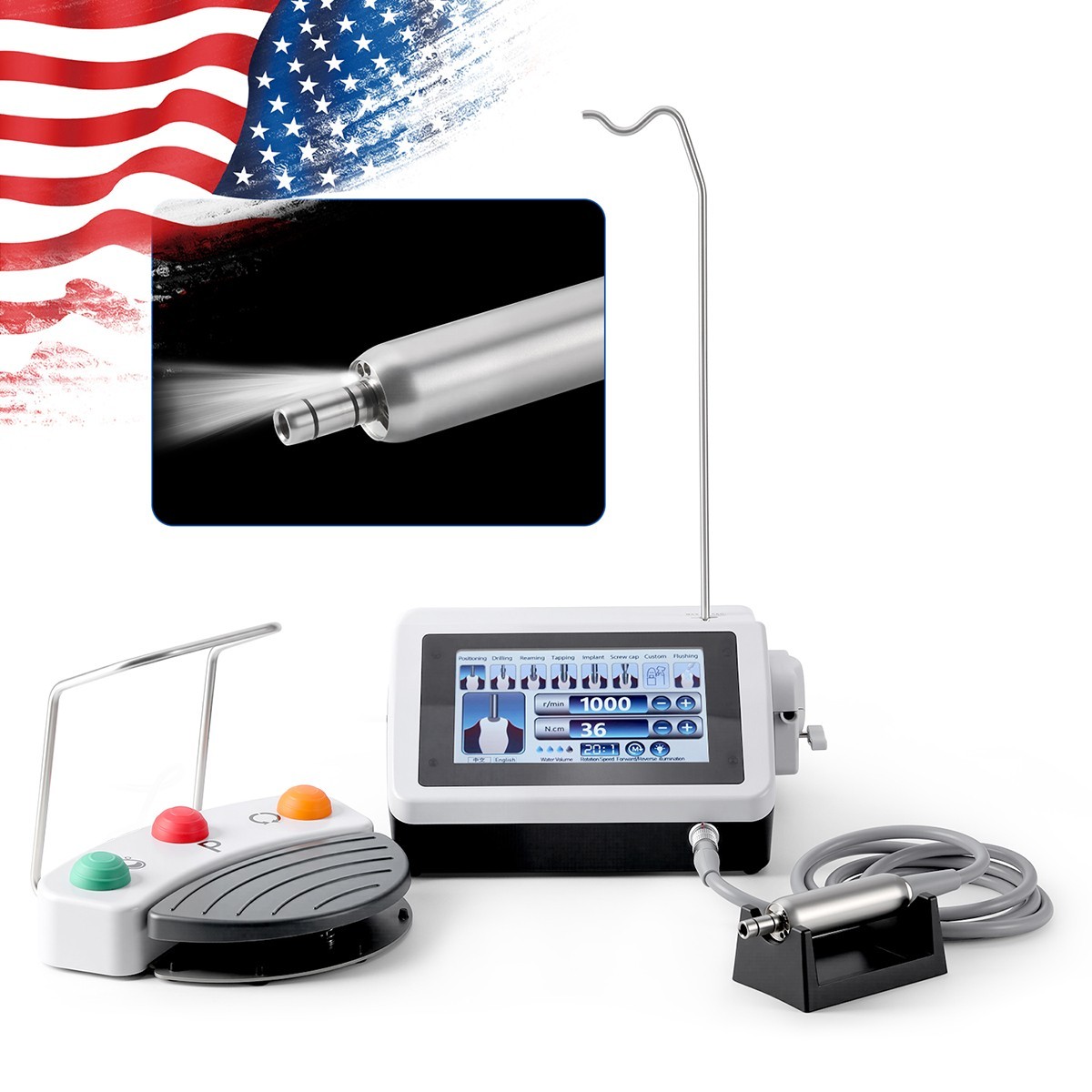 Dental Implant System Surgical Motor 20:1 Reduction Handpiece Contra Angle USA