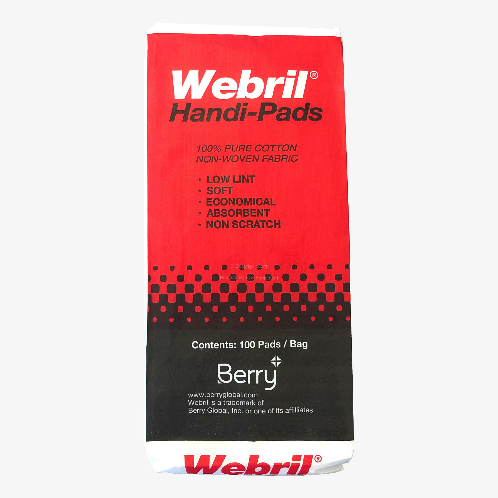 WEBRIL 4 x 4 Pure Cotton HANDI PADS 100 Per Bag Offset Printing Accessories