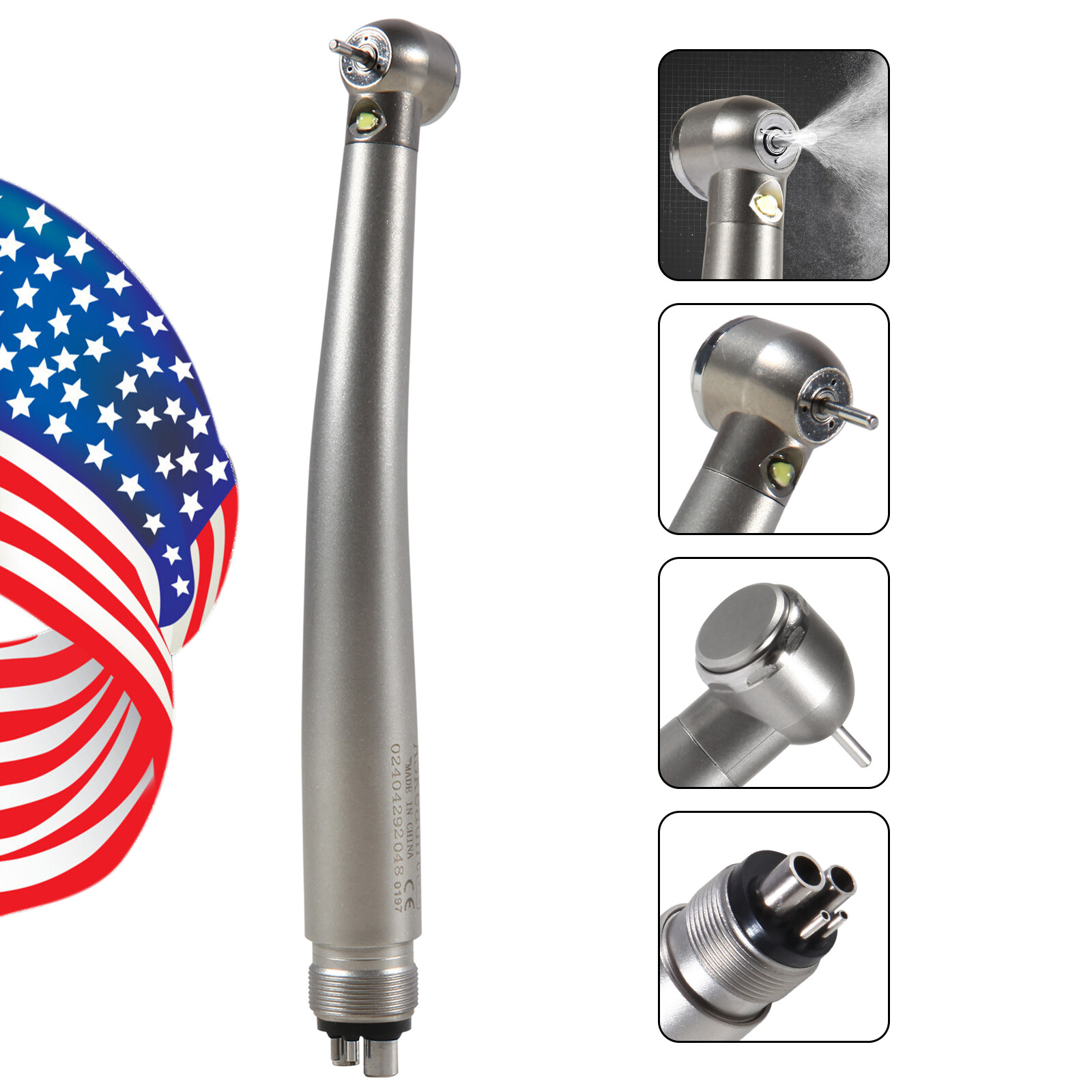 Dental LED E-generator Fiber Optic High Speed Handpiece 4Hole Fit FG1.6mm Burs