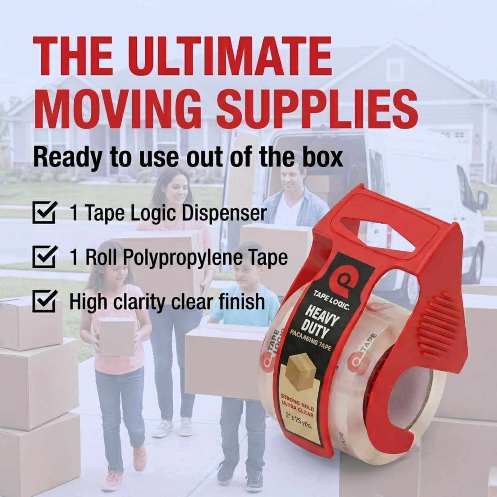 Tape Logic Heavy Duty Packing Tape with Dispenser (2 Pack) – 2.6 Mil Thick Cl…