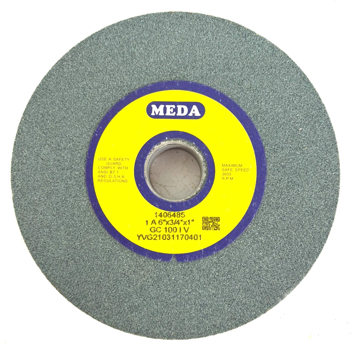 6″ X 3/4″ X 1″ 100 GRIT GREEN SILICON CARBIDE TYPE 1 GRINDING WHEEL GC 100I MEDA