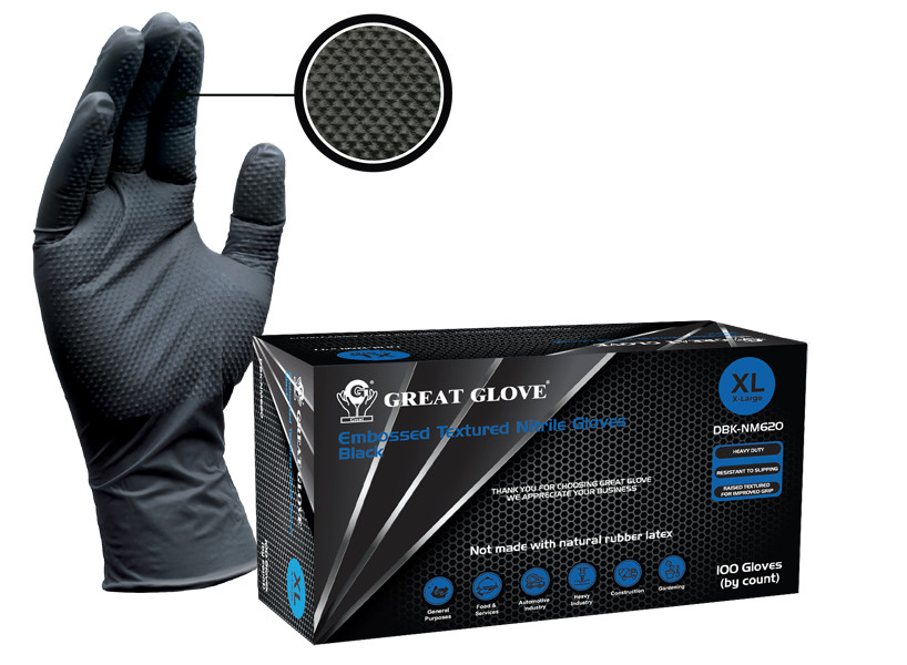 Great Glove Heavy Duty Nitrile Gloves-Black 6mil (Case of 10 Boxes)