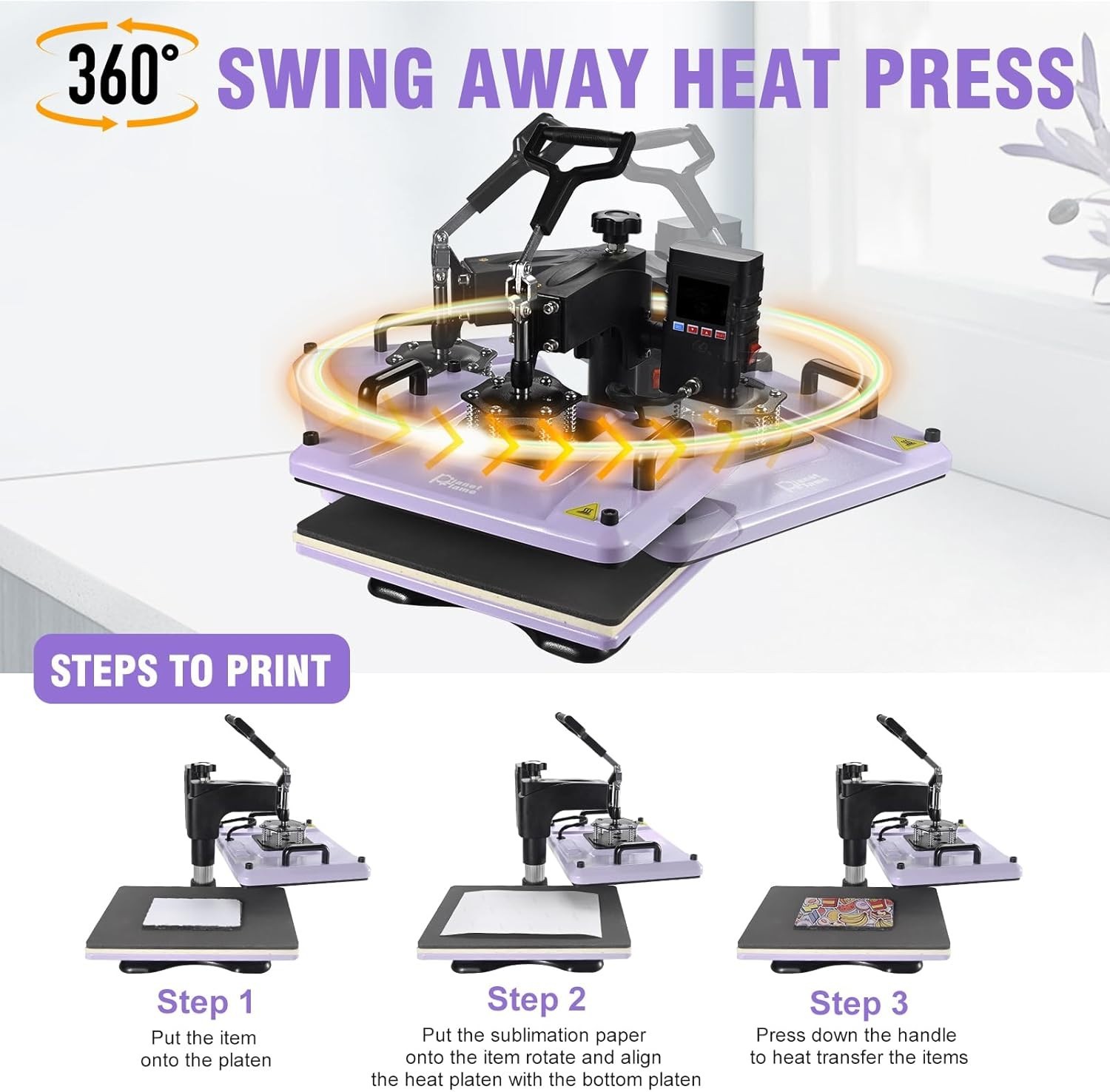 12×15 Inch, 360° Swing Away 5 in 1 Heat Transfer Machine, Multifunctional Hea…