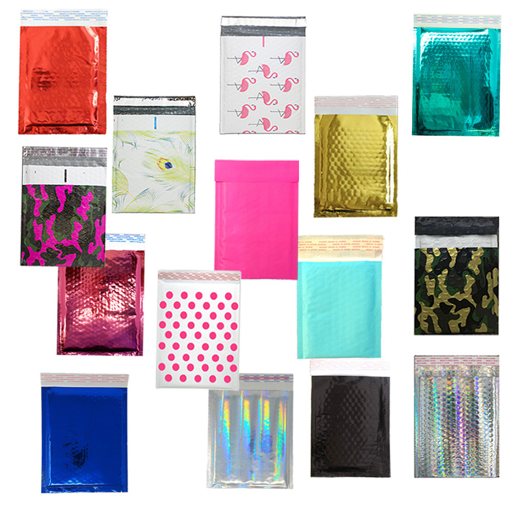6×10 METALLIC BUBBLE MAILER, POLY Design Padded Shipping Envelope Bags,Pink,Teal
