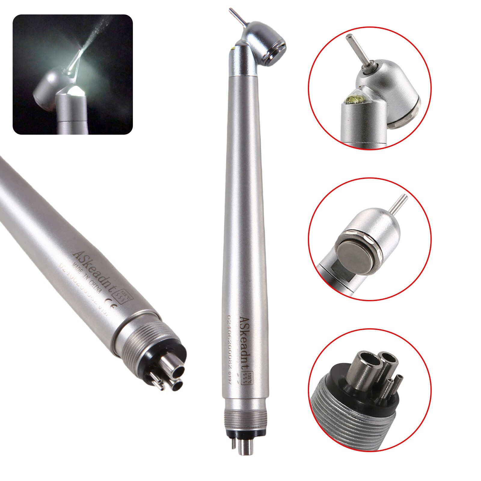Dental 45° LED Optic High Speed Handpiece E-generator 4 Hole for NSK ASkeadnt