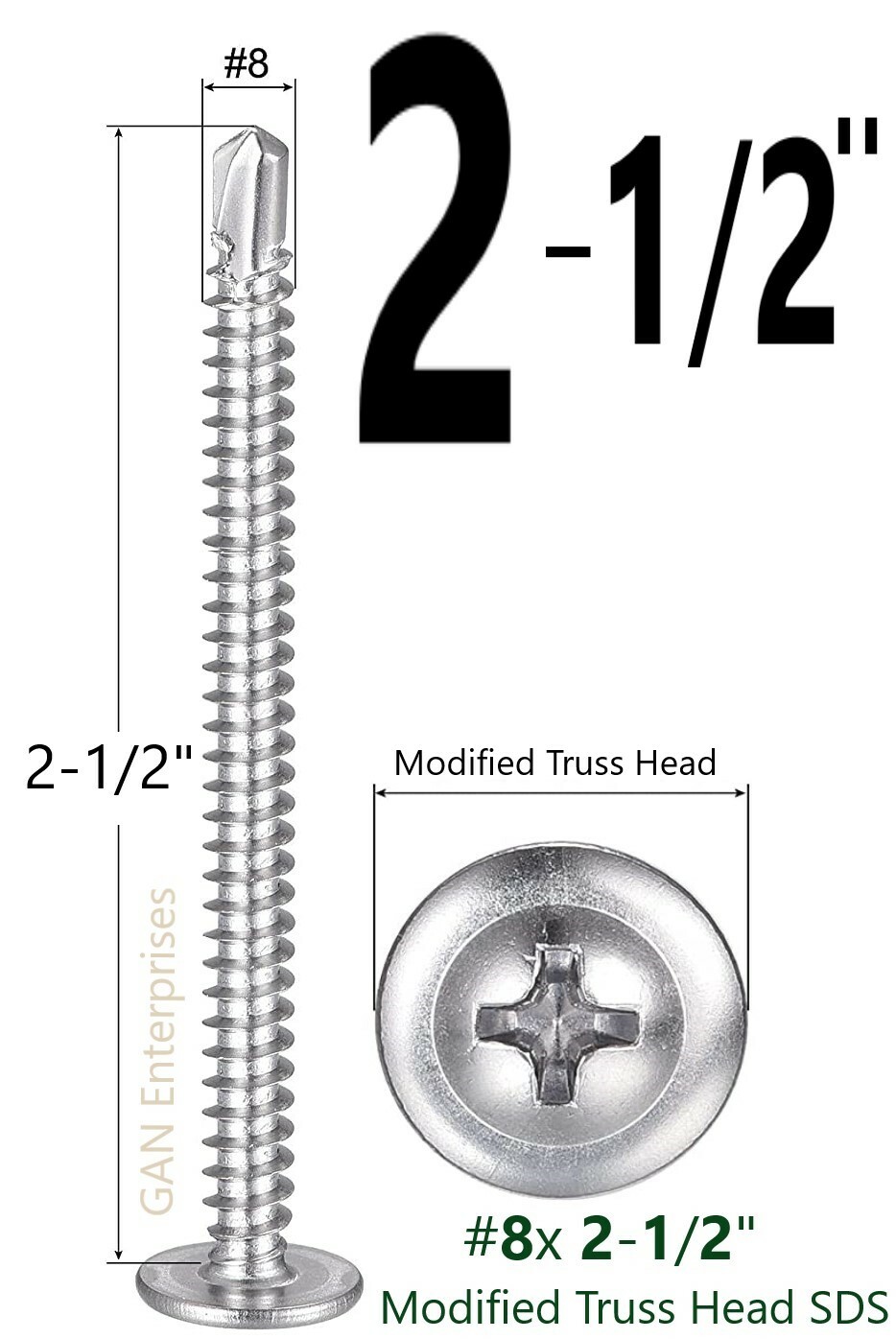 Modified Truss Head #8 x 1/2″ to 3″ Phillips Self Drilling Screws, Zinc