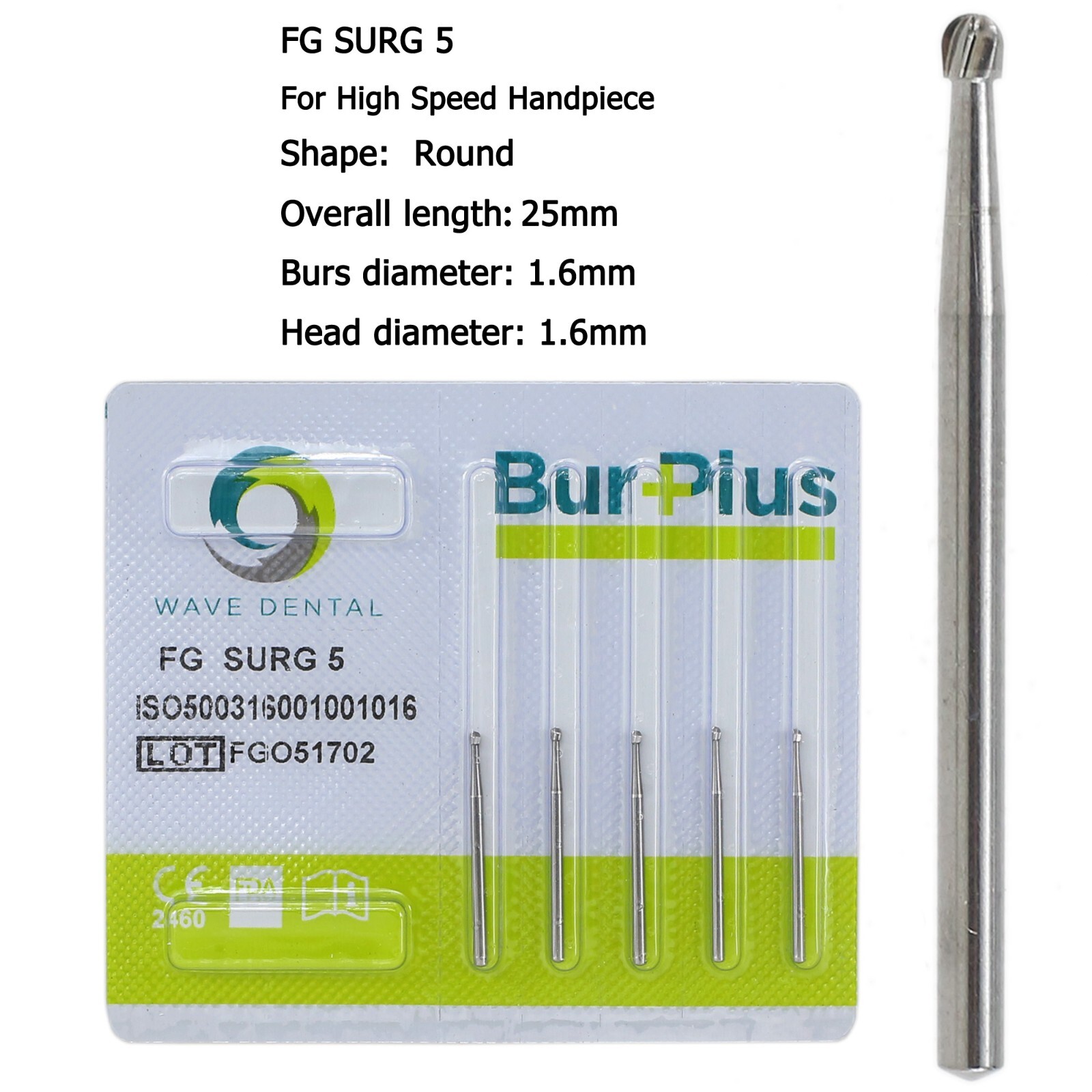 WAVE Dental Surgical Round Burs 2 4 6 8 FG SURG Long 25mm Carbide Bur High Speed