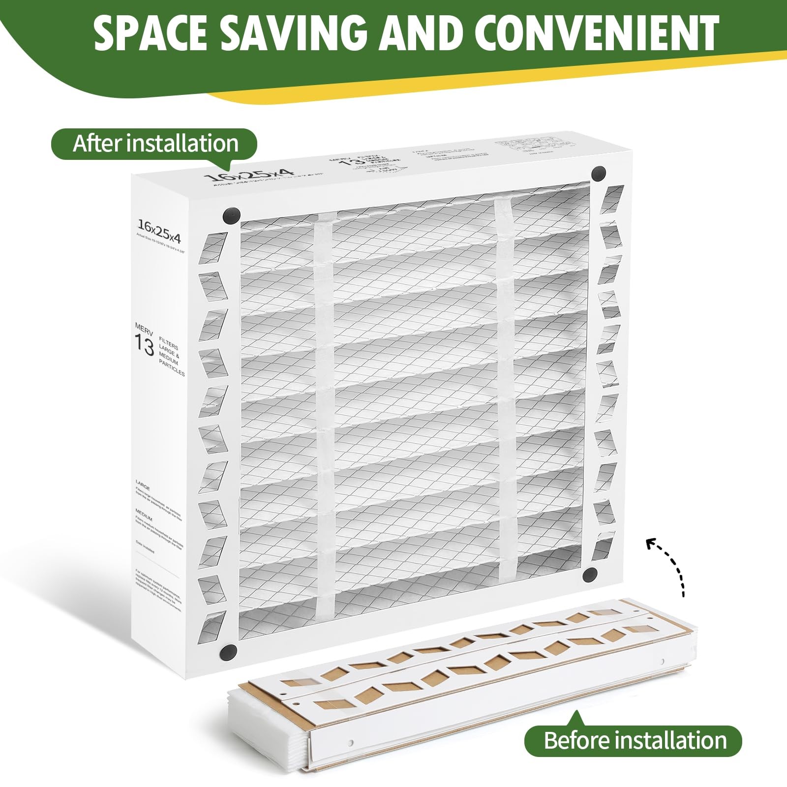 DerBlue 2PACK 16x25x4 MERV 13 Furnace Filter Replacement Compatible with…