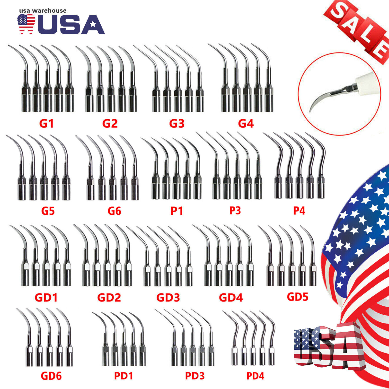 5* Dental Ultrasonic Piezo Scaler Tips fit EMS Woodpecker /DTE Satelec Handpiece