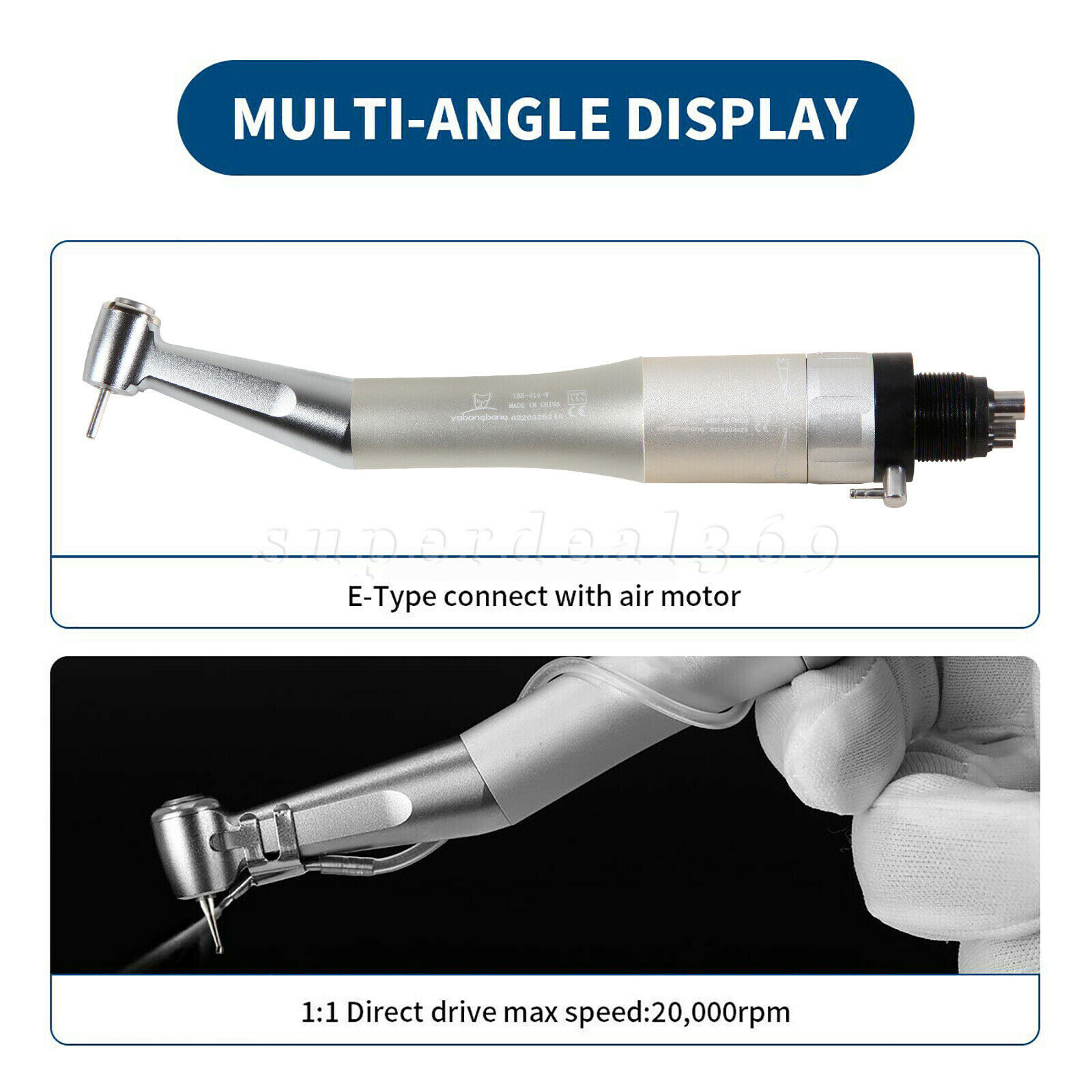 Dental Push Button Low Speed Contra Angle Handpiece E-type Fit FG 1.6mm Burs