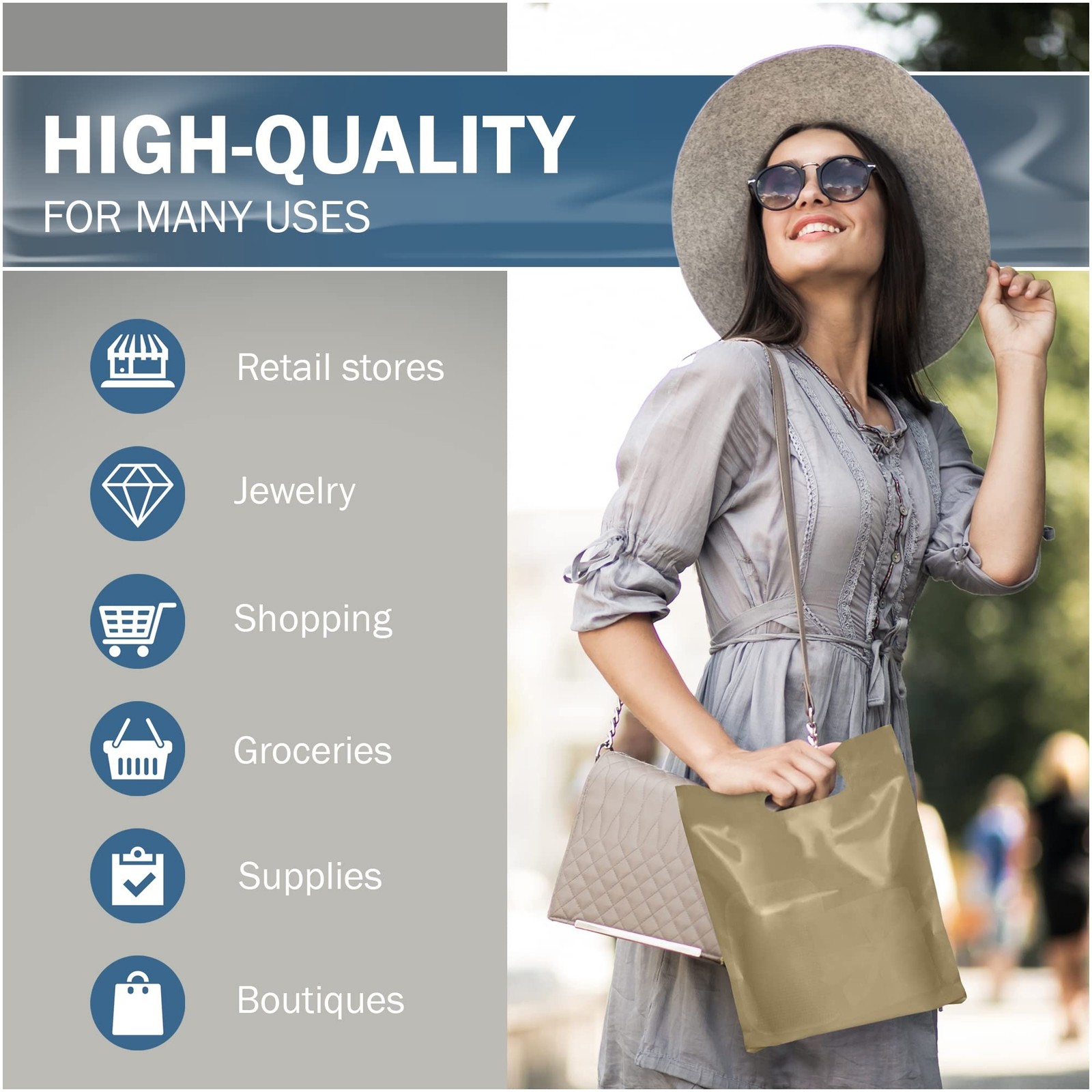 Gold Merchandise Plastic Shopping Bags – 100 Pack 9″ x 12″ with 2 mil Thick -…