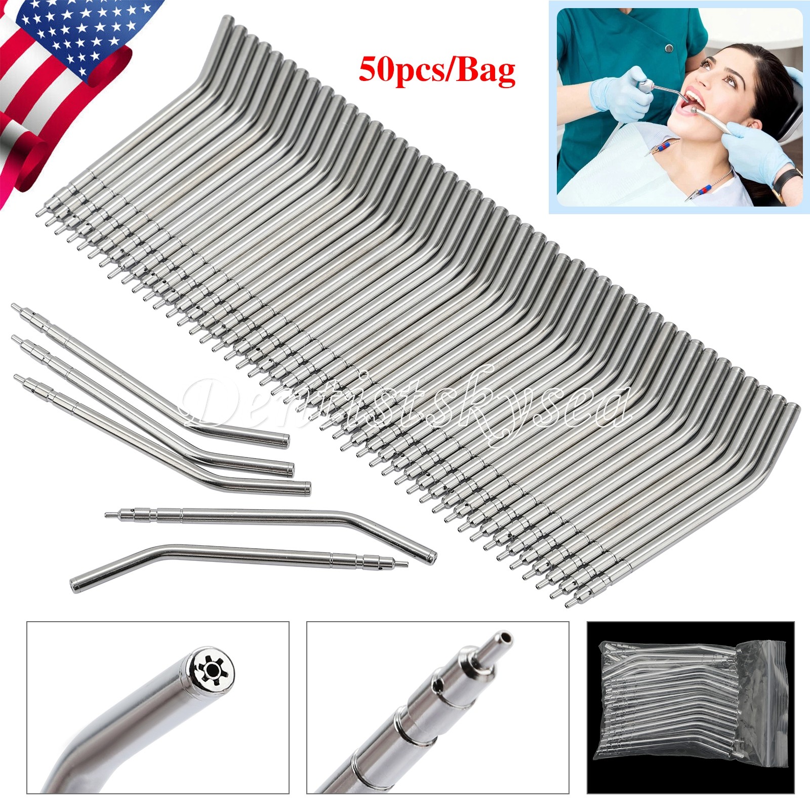 Dental 3 Way Air Water Syringe 2 Nozzles Triple Way Spray Handpiece USA