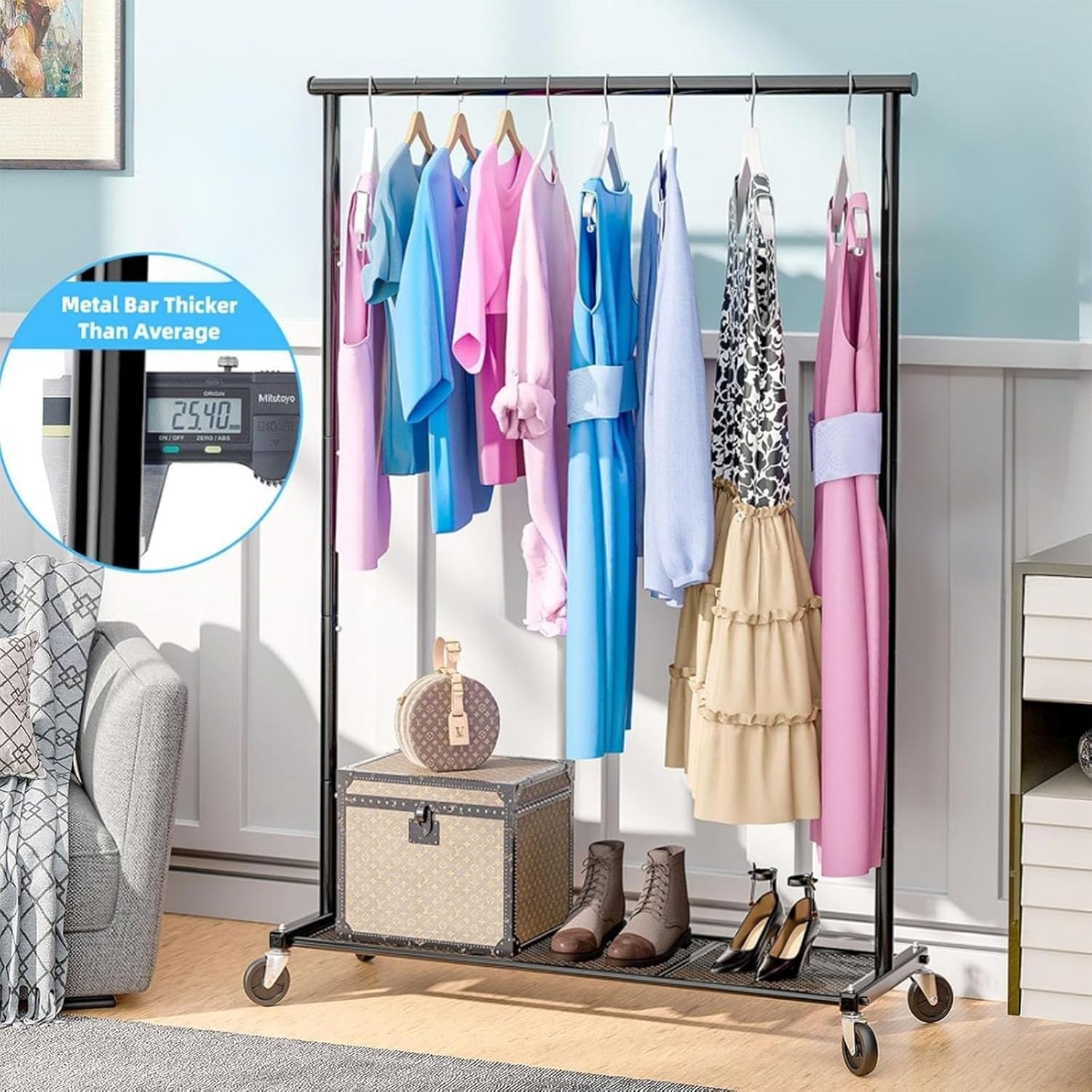 Clothing Clothes Rack on Wheels Heavy Duty Portable Wardrobe Storage