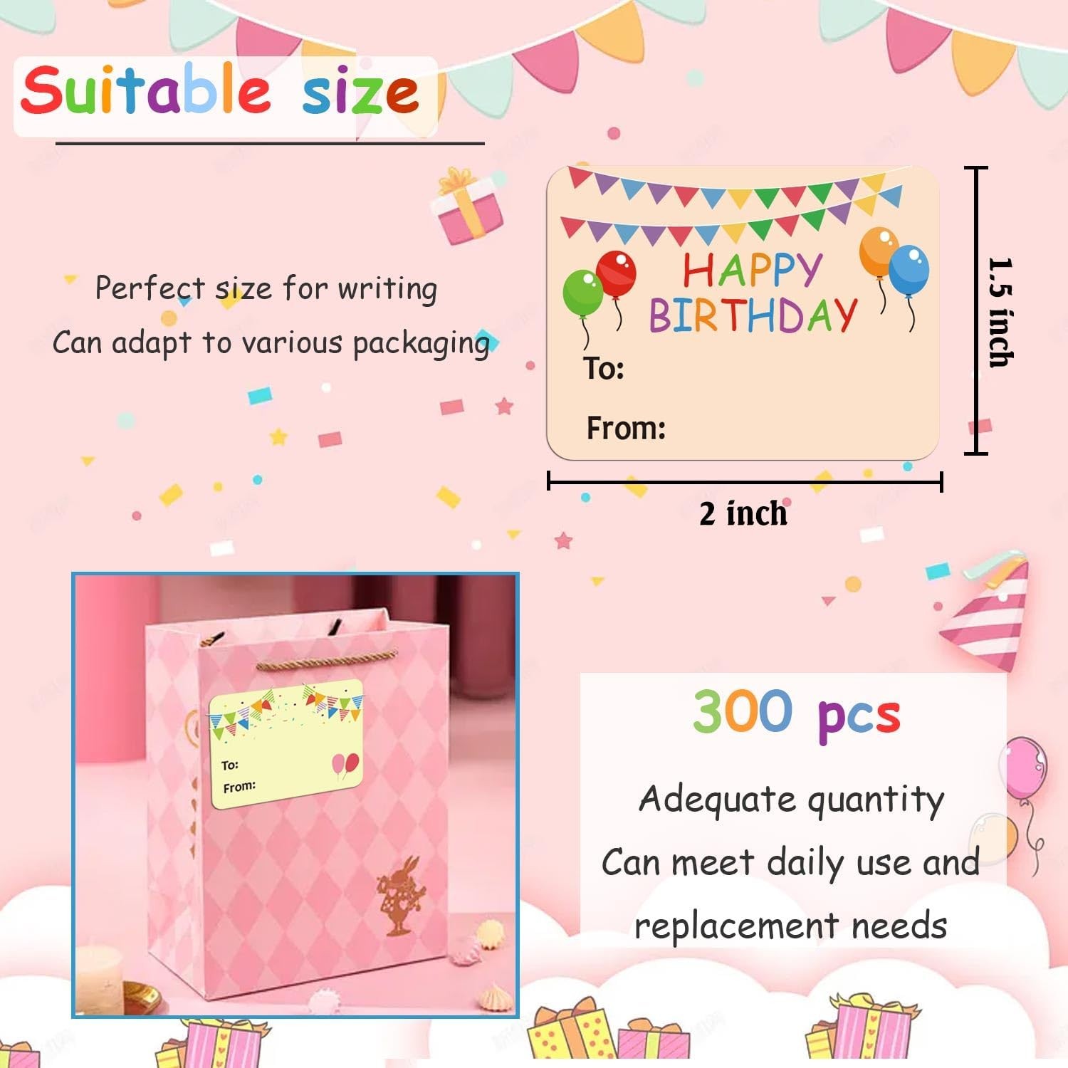 Happy Birthday Gift Tags Name Stickers 1.5 x 2 2×1.5 Inch, Rectangle