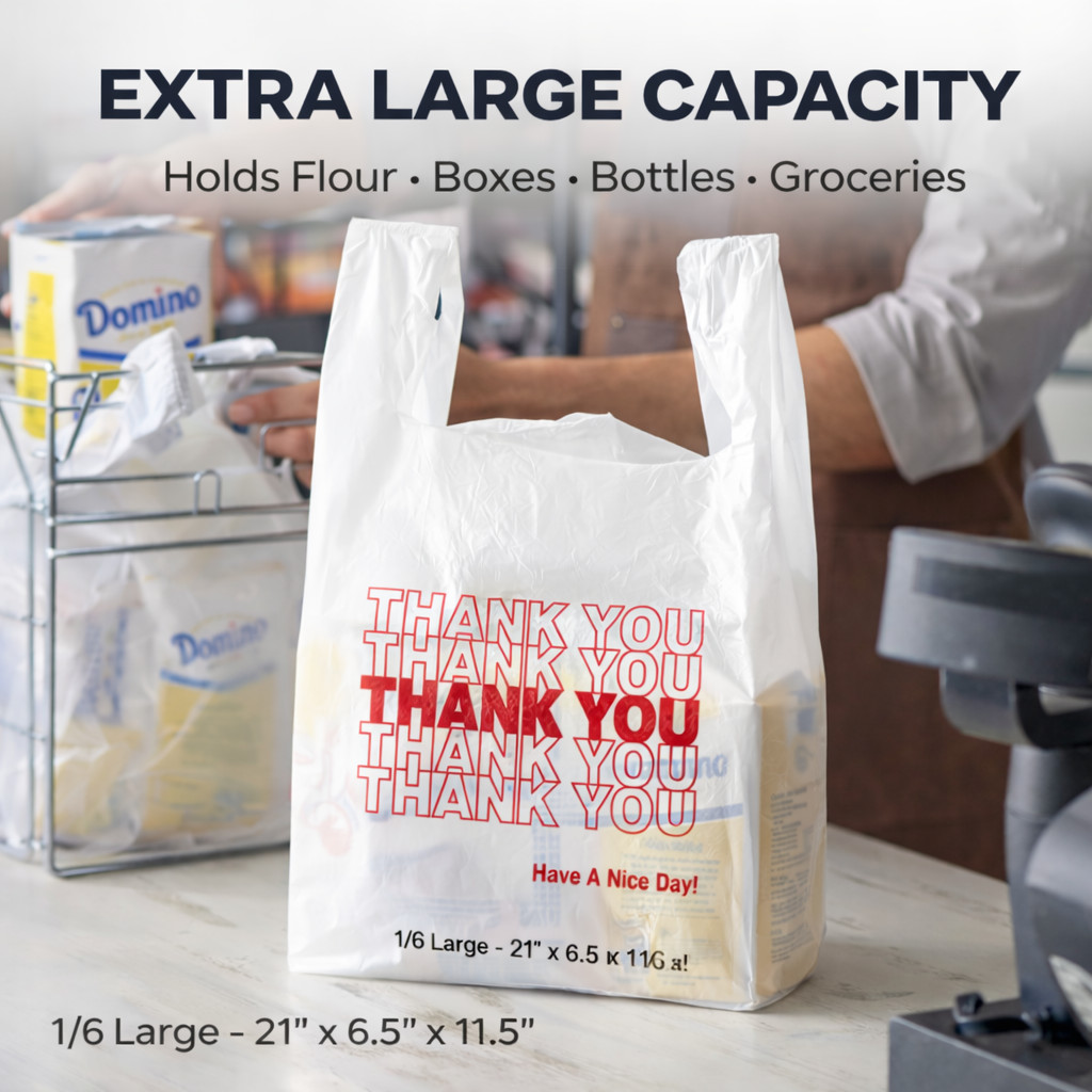 5000 0.59 Mil Heavy Duty Thank You Bags 1/6 Large 21×6.5×11.5 Retail