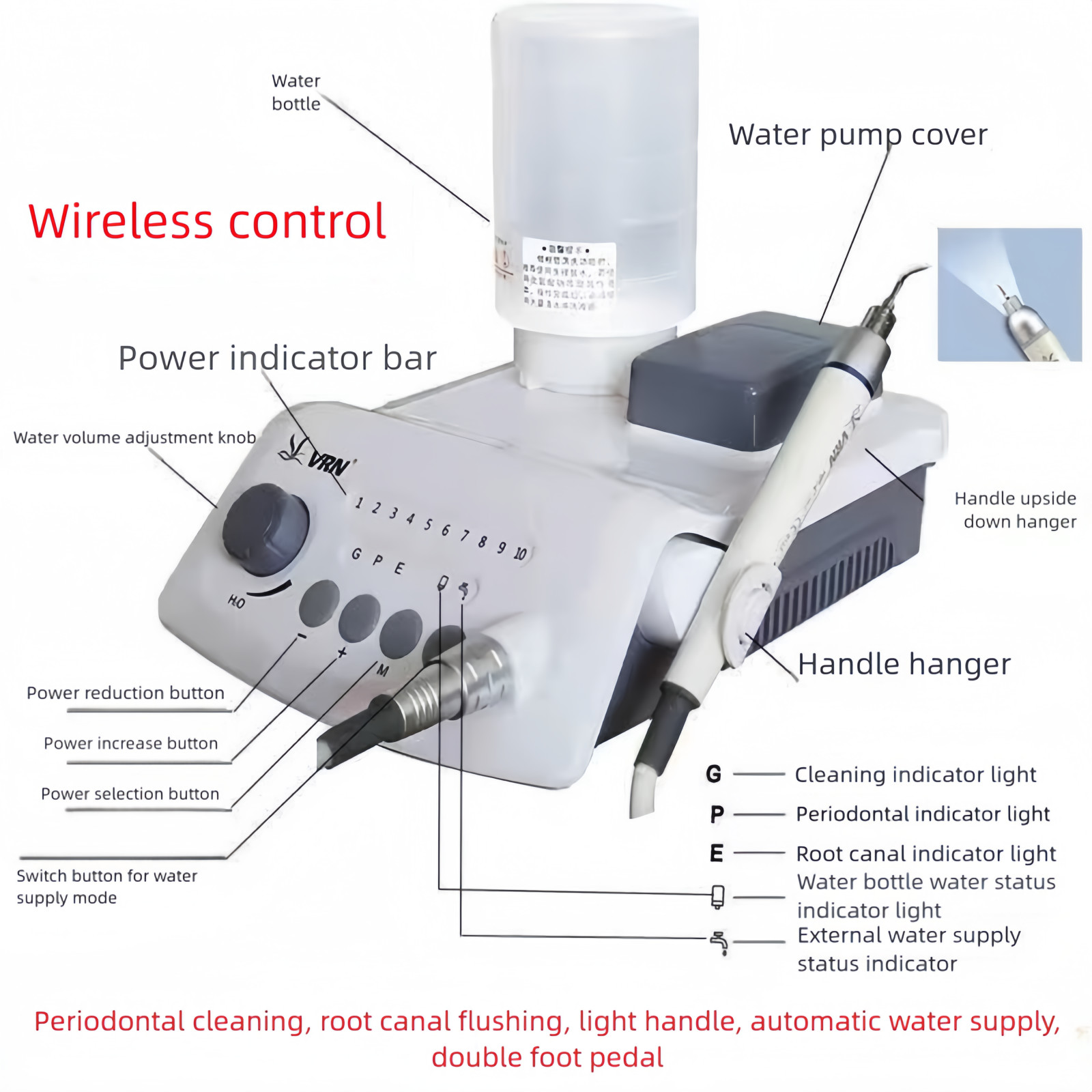 Dental Ultrasonic Scaler with LED Handpiece Auto Water Supply Fit EMS Cavitron