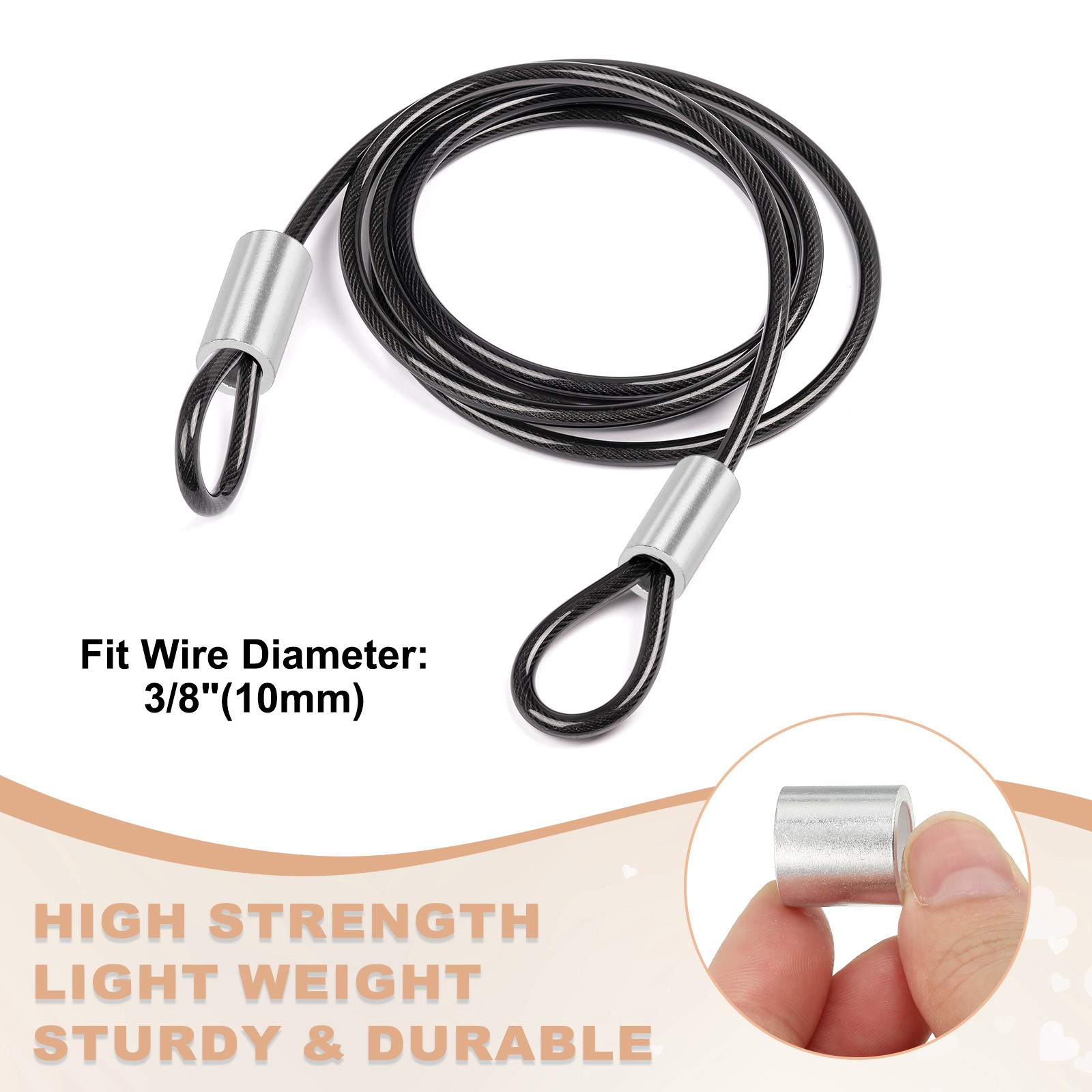 50Pcs 3/8″(10mm) Aluminum Crimping Loop Sleeve Round Wire Rope Stop Silver