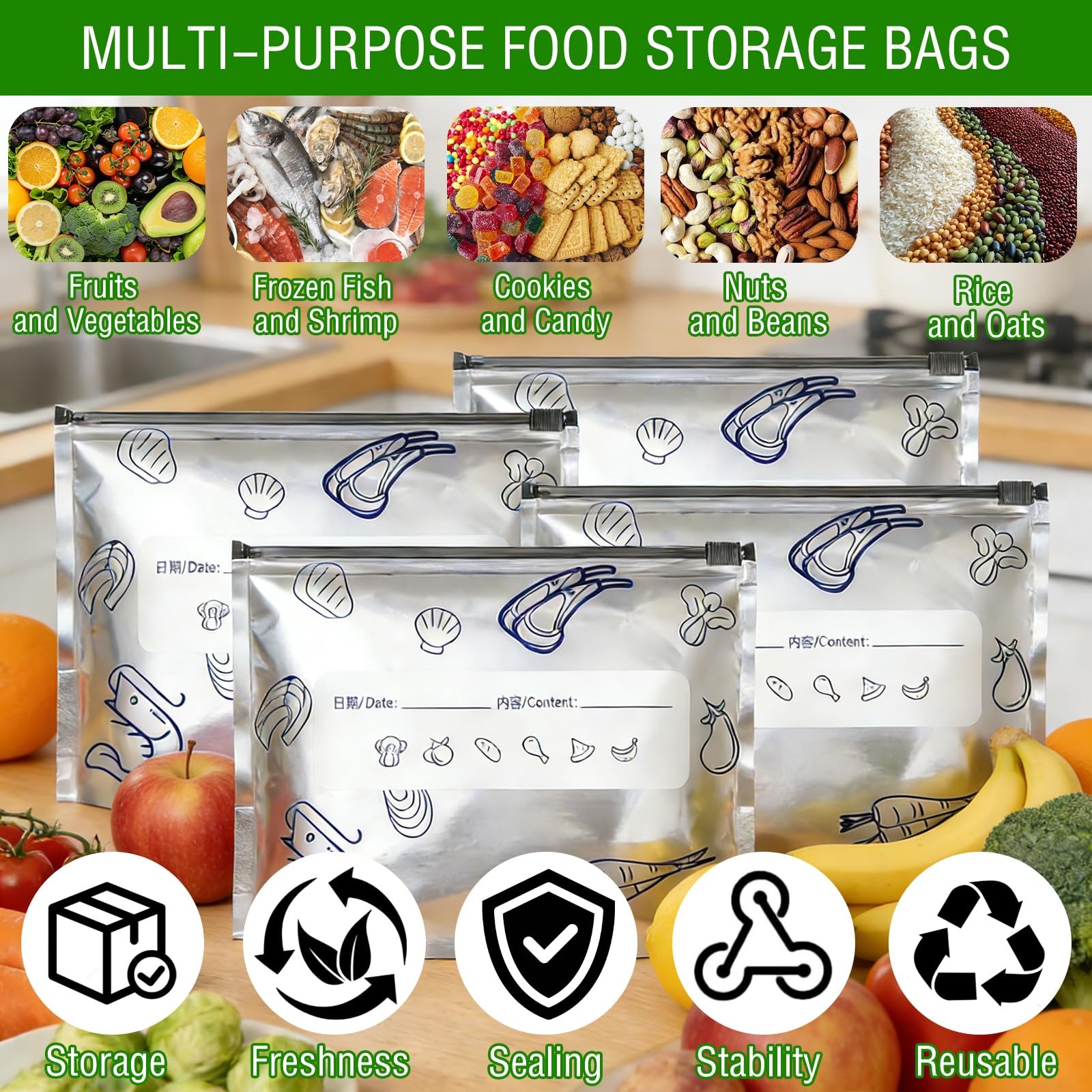 10PCS Reusable Aluminum Foil Sealable Storage Bags,Leakproof 17.2*23CM, Gray