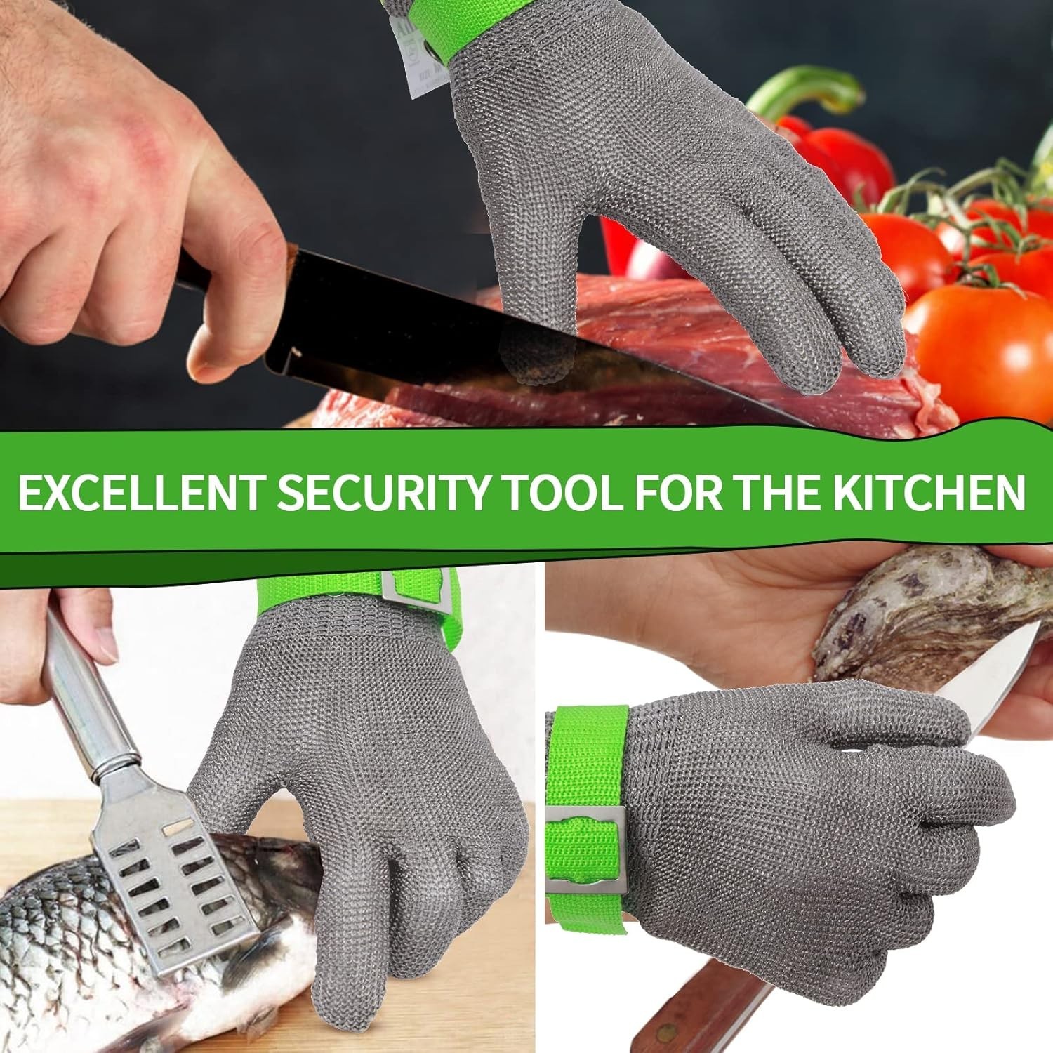 Level 9 Stainless Steel Kitchen Gloves – Ambidextrous, Large, Machine Washable