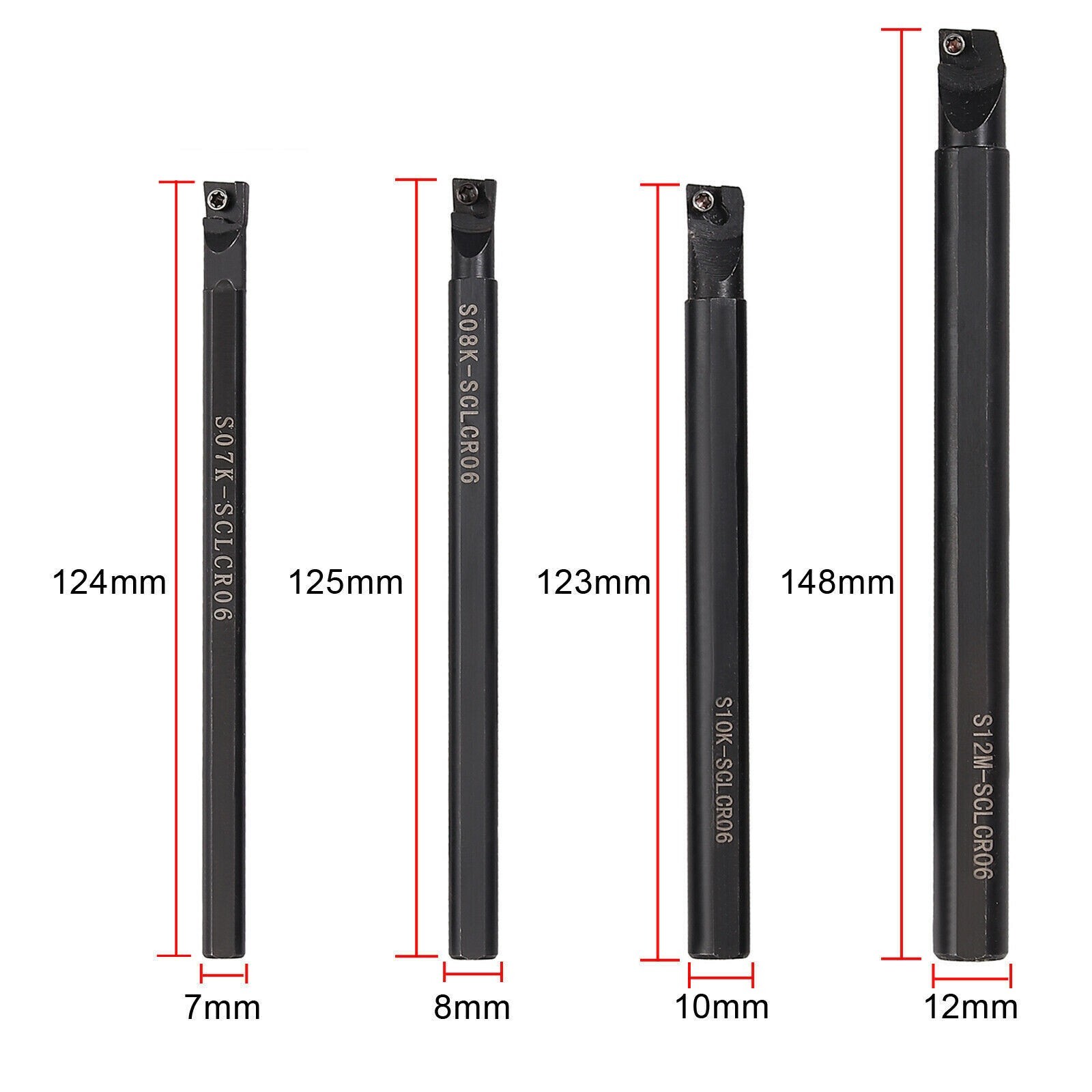 4pcs 7 8 10 12 mm Lathe Turning Tool Holder Boring Bar DCMT070204 Inserts Set