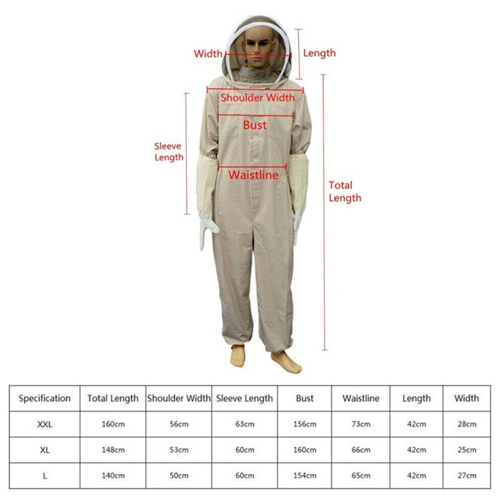 XXL-Unisex Professional Cotton Full Body Beekeeping Bee Keeping Suit W/Veil-Hood