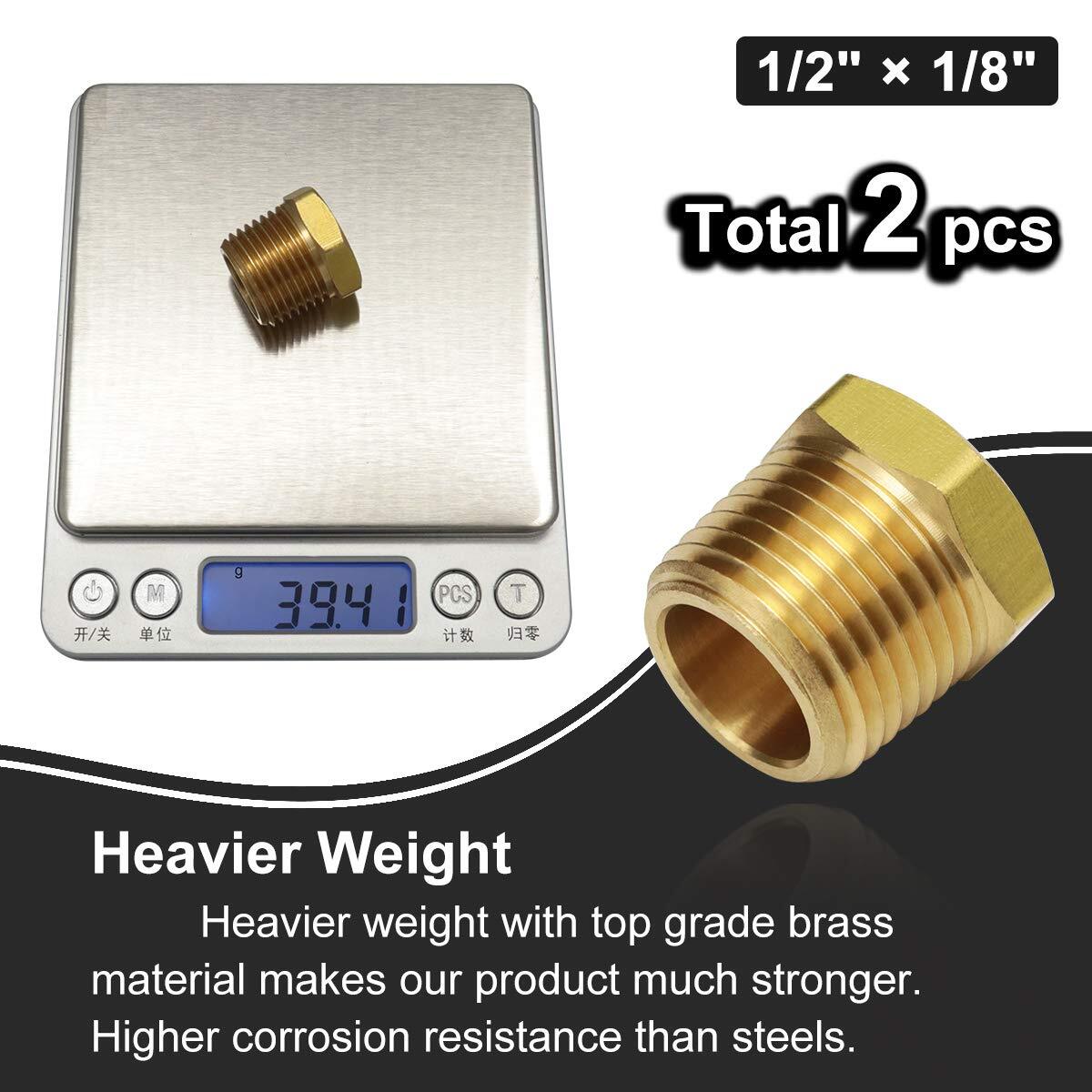 1/2 inch NPT Male to 1/8 inch NPT Female Brass Pipe Fitting Adapter Pack of 2