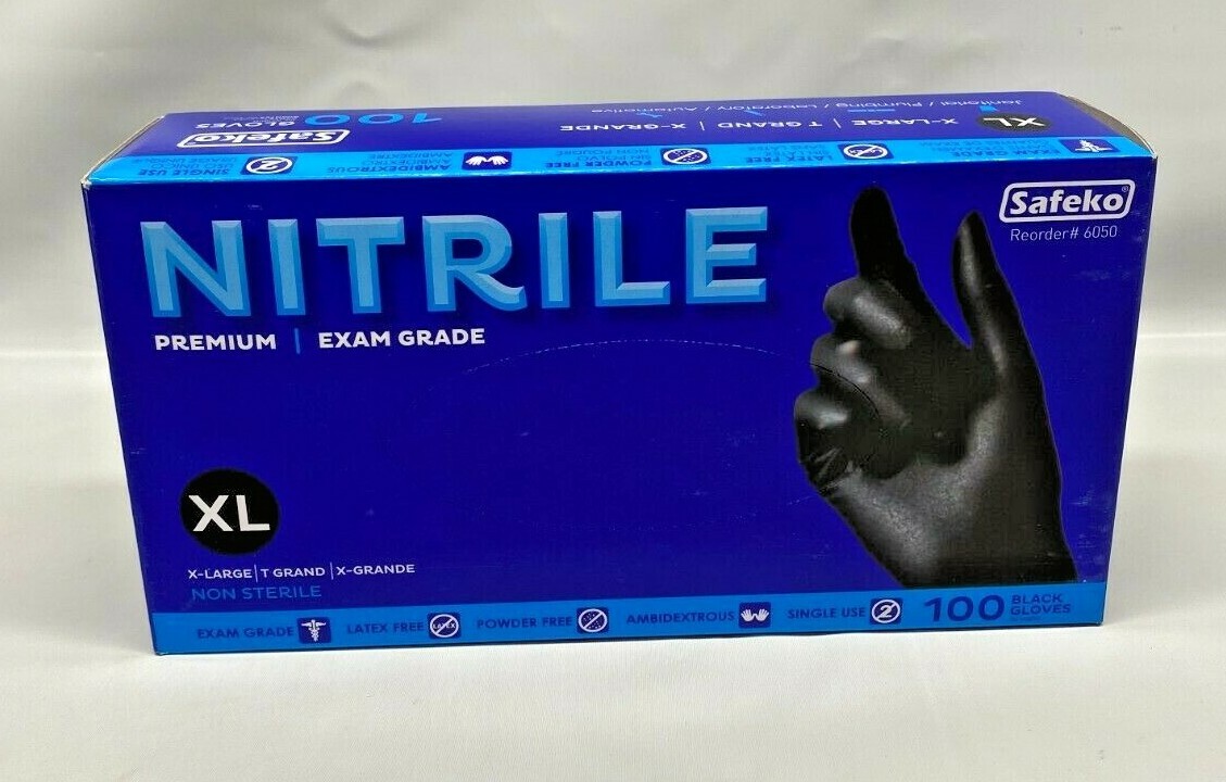 *Case of 10 Boxes* Safeko Black Nitrile Premium Exam Glove XL