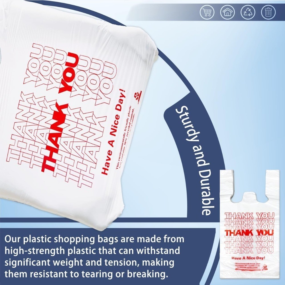 White Thank you T shirt bag, Grocery shopping bag Reusable and Disposable