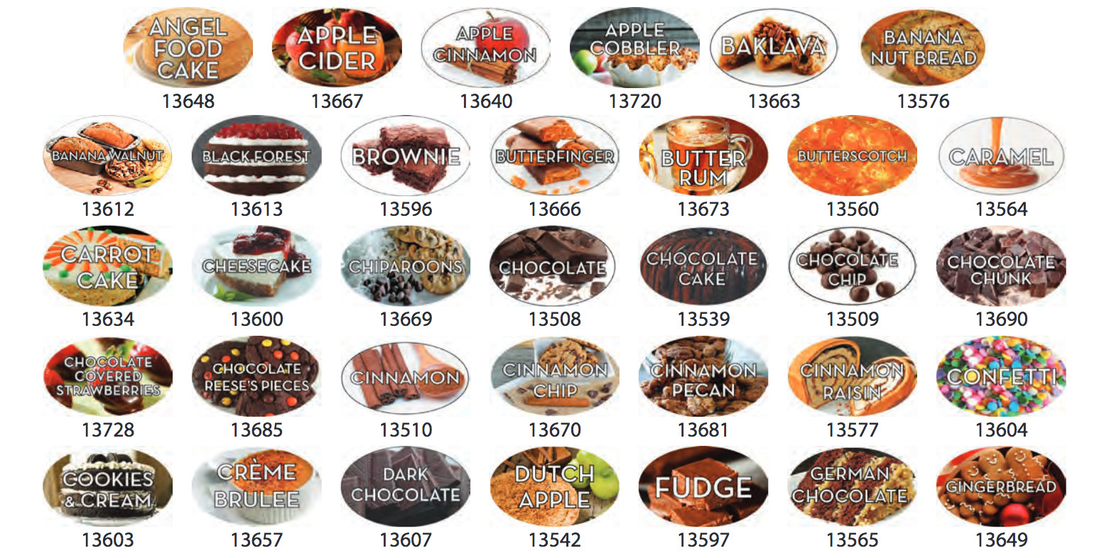 Food Flavor Labels 1.25″ x 2″ 500 labels per roll Stickers- Large Variety to Buy