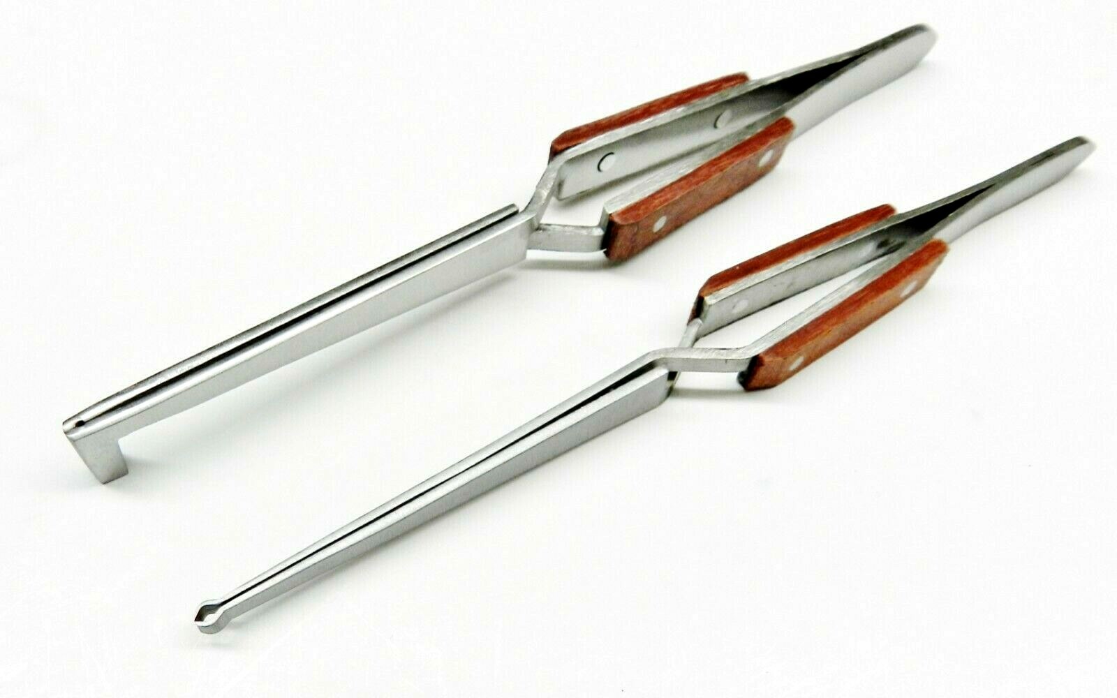 2 Fiber Grip Tweezers Cross Locking Straight & Bent Wire Holding Slotted Tweezer