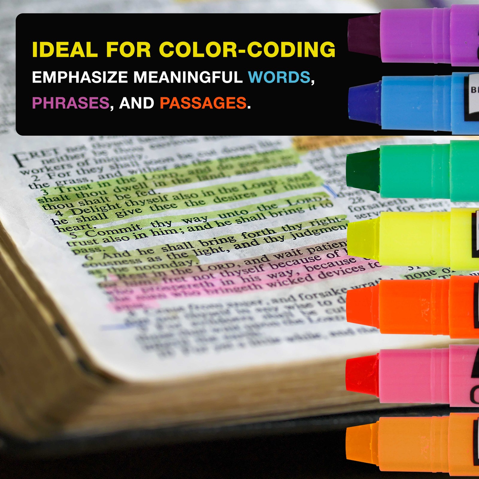 12 Bible Safe Gel Highlighters, 6 Bright Neon Yellow, 6 Colors Pink, Green, Blue