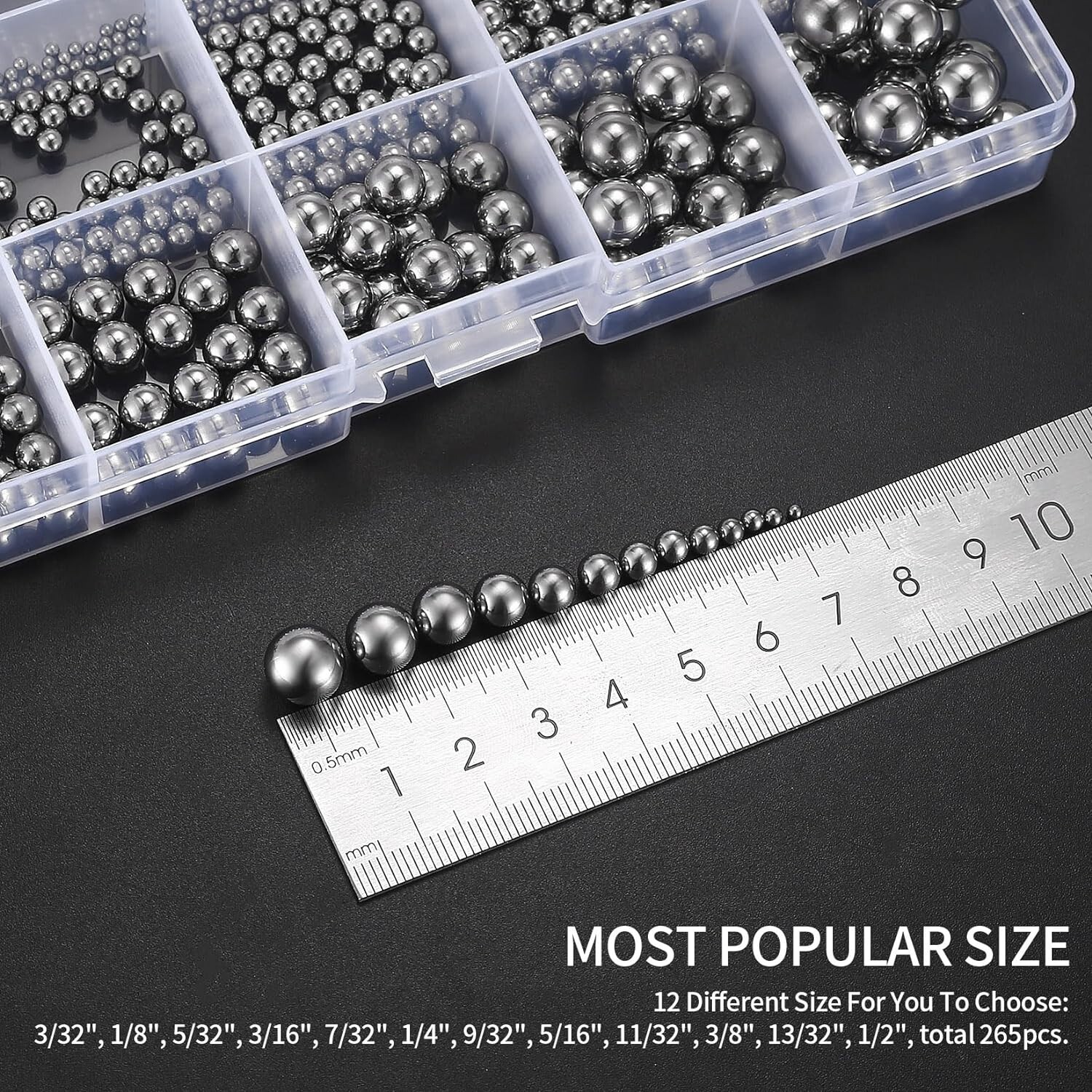 600 Pcs Metric Precision Steel Bearing Balls Assorted Stainless Steel Loose Bicy