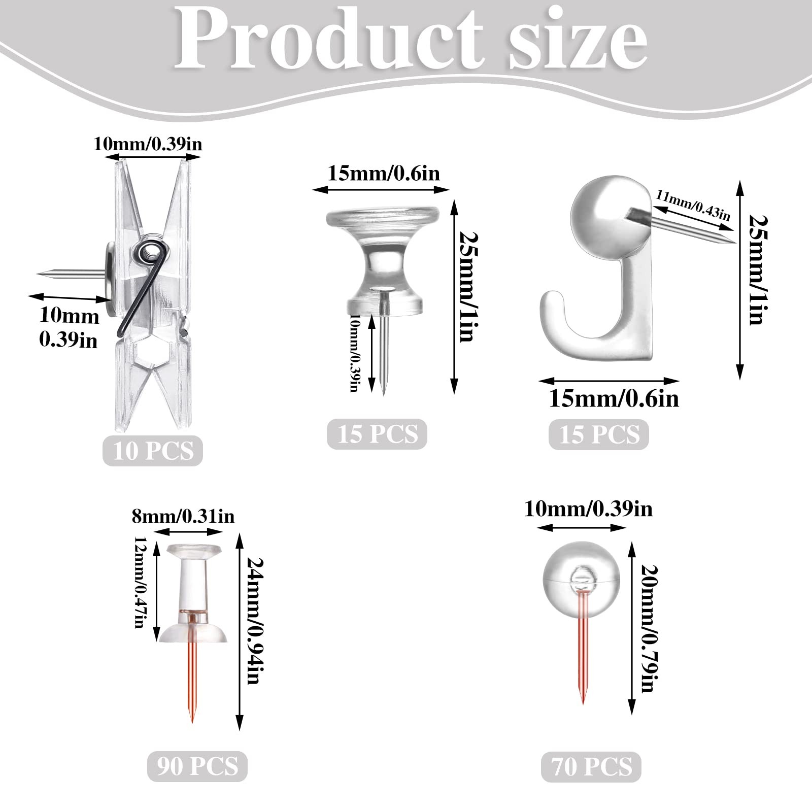200 Pieces Push Pins Set 5 Types Clear Thumb Tacks Push Pins for Wall Cork Bo…