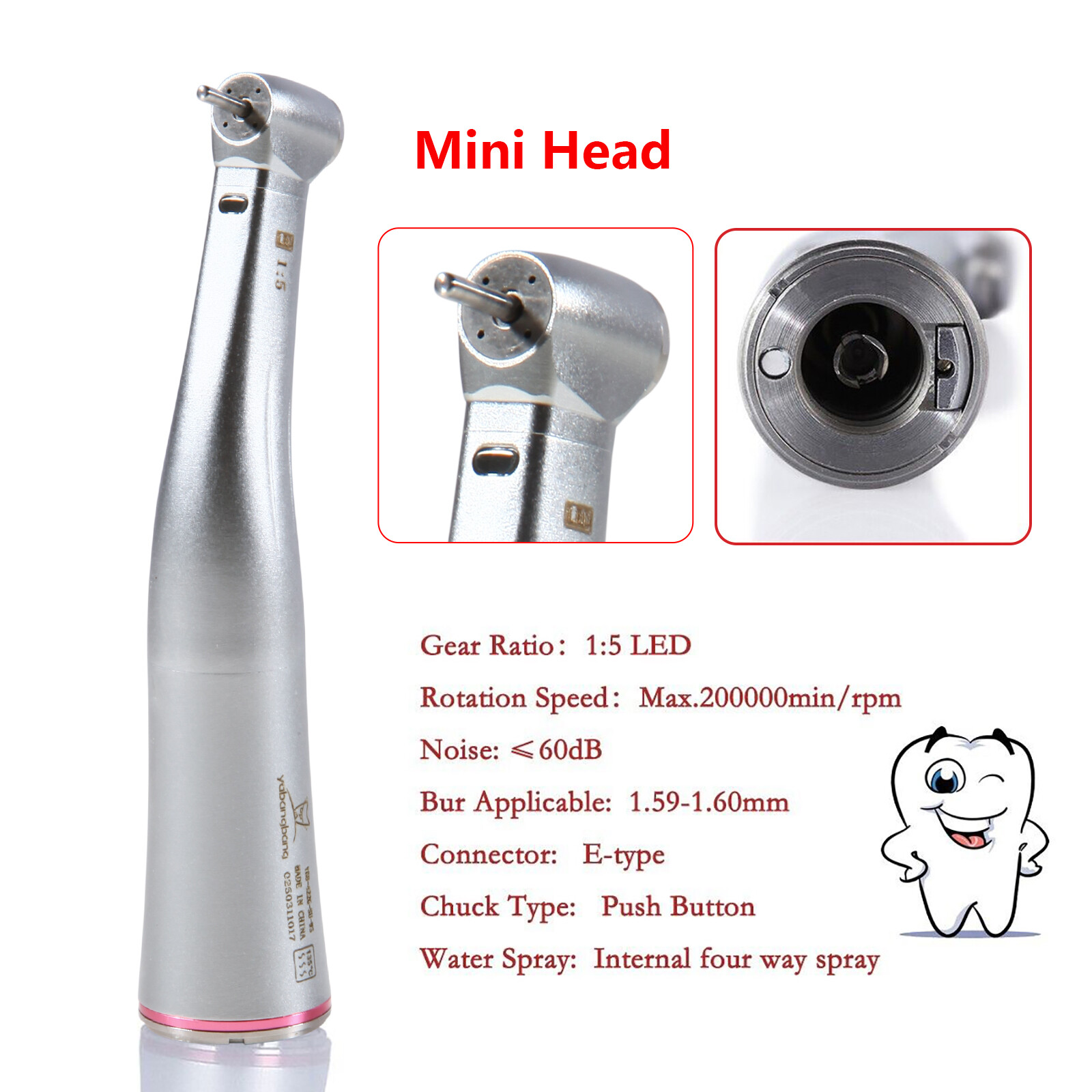 Dental 1:5 LED Fiber Optic Contra Angle Handpiece Fit NSK Ti-MAX X95L