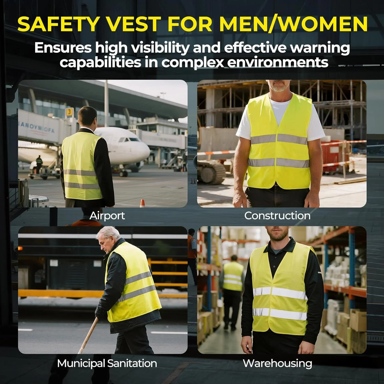 10 Pack Yellow Safety Vests, Bulk High Visibility Vest for Men / Woman, Adult Re