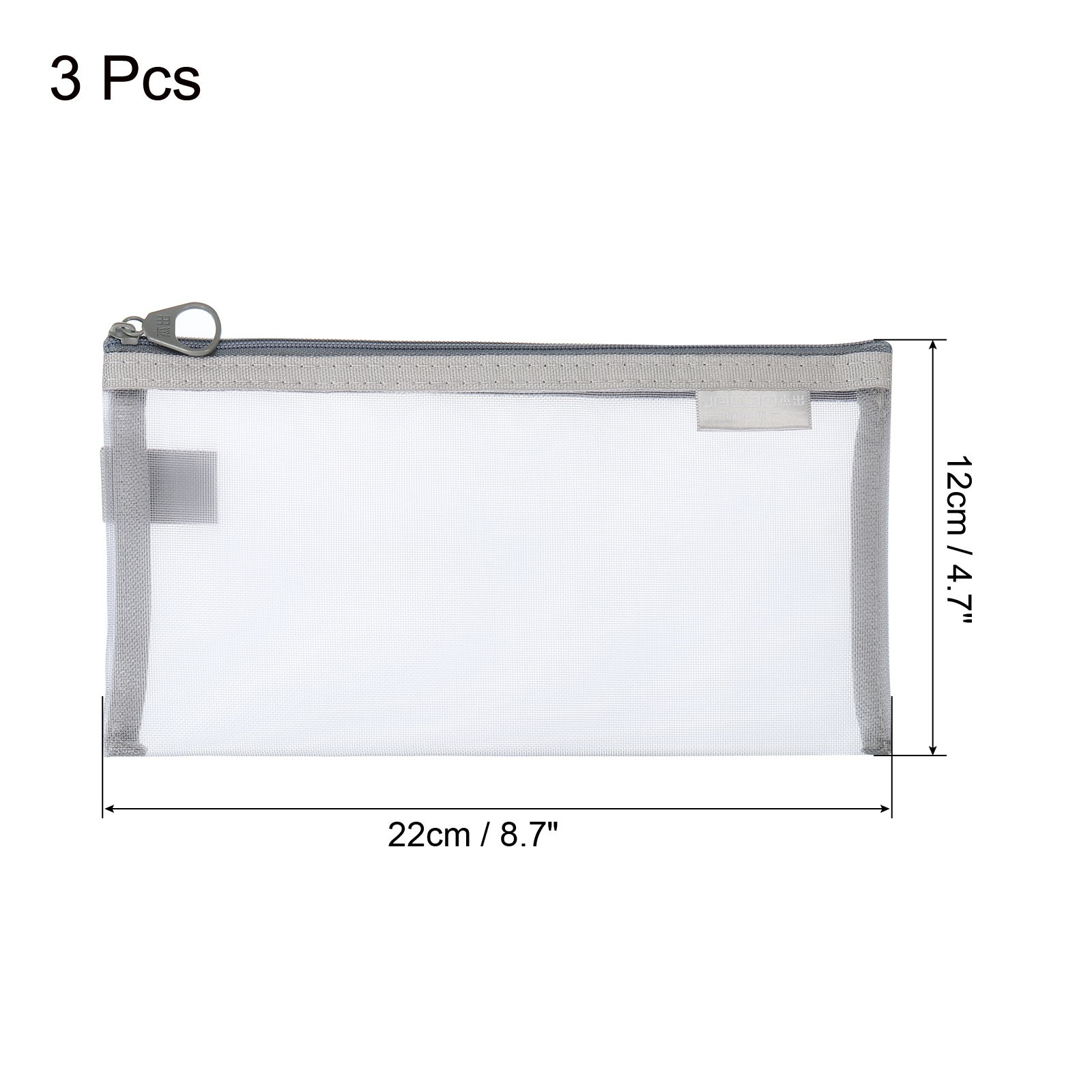 3pcs Mesh Cosmetic Bags, A6 case Nylon Makeup Zipper Mesh Bag, Gray