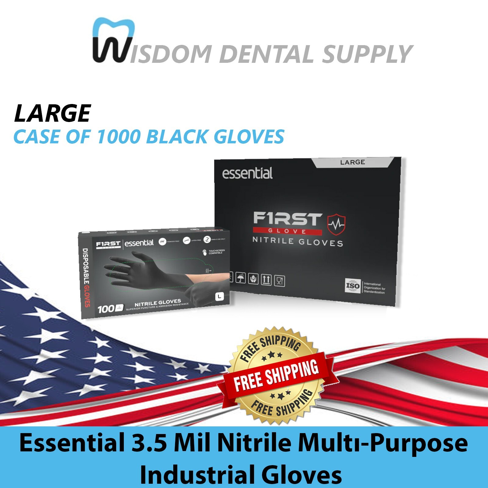 First Glove Essential Nitrile Gloves – Disposable LARGE 3.5 Mil 1000 Pcs
